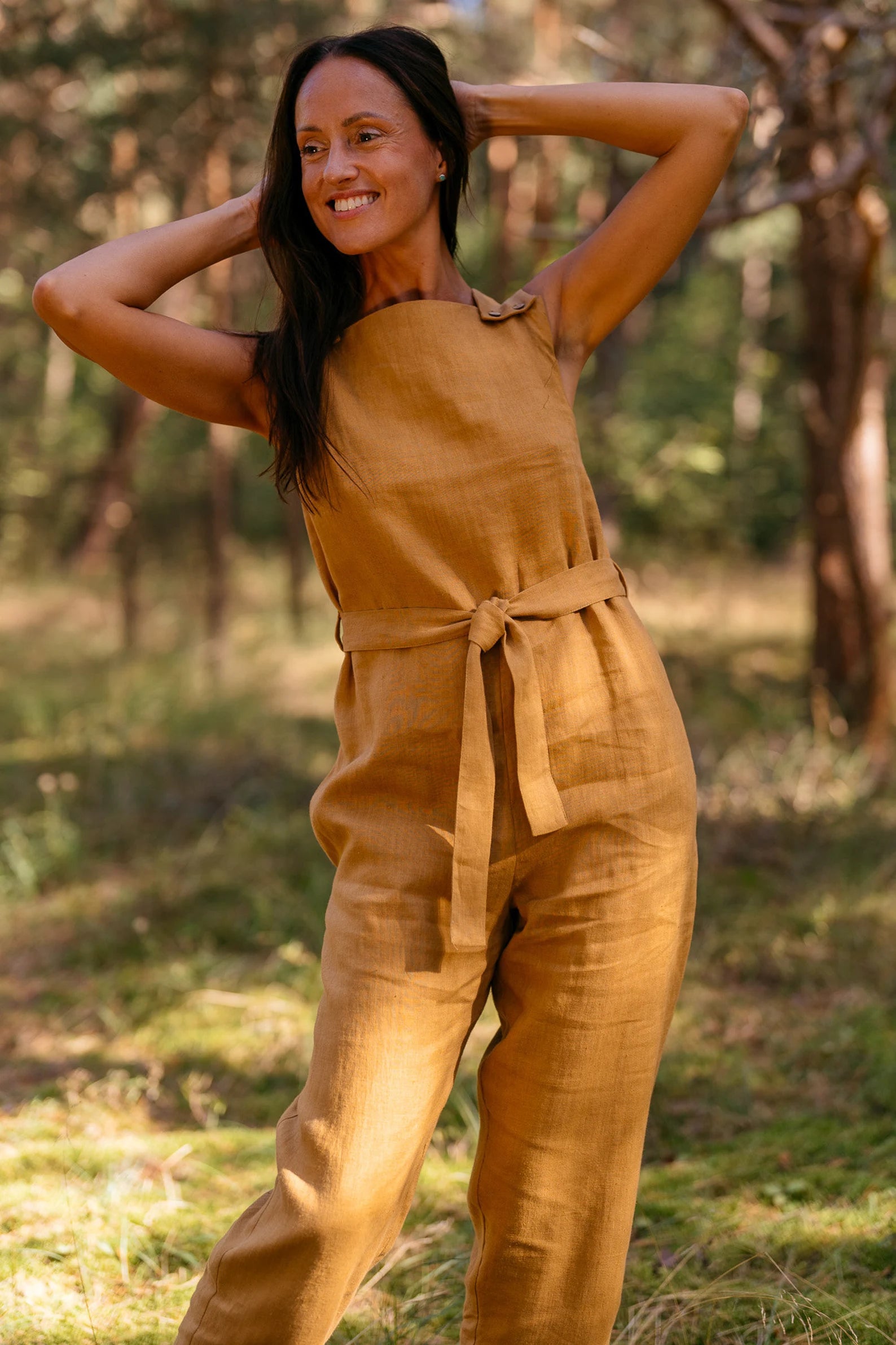 DICEY Wrap Linen Jumpsuit for Women - Amber Yellow Summer Outfit | Beach Cover-Up, Casual Wear & Vacation Dress