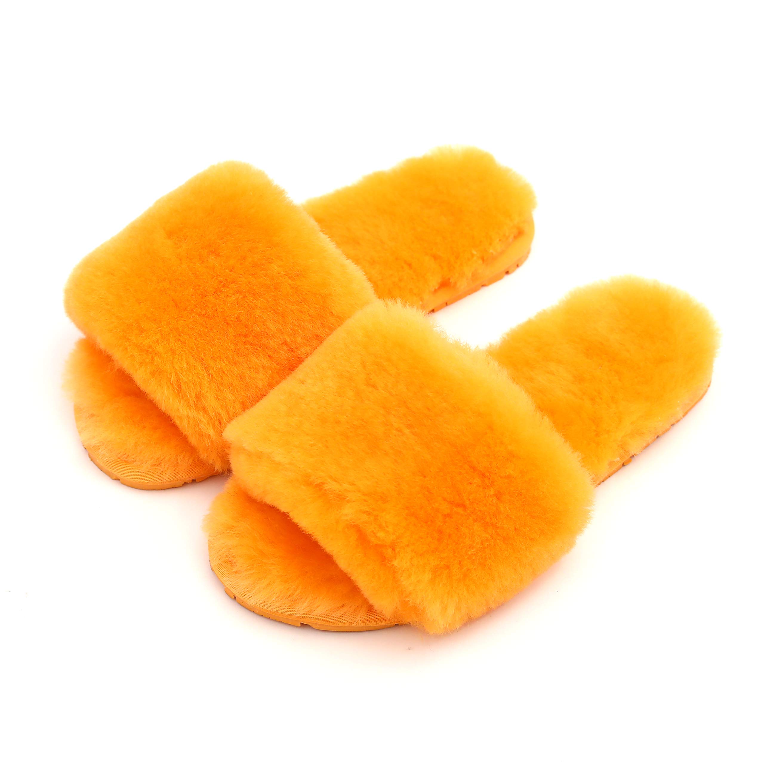 Premium Women's Boiled Wool Slippers with Real Fur - Open Toe Luxury House Slippers by Dechic | Cozy Indoor Comfort for Winter, Spa Days & Relaxing at Home