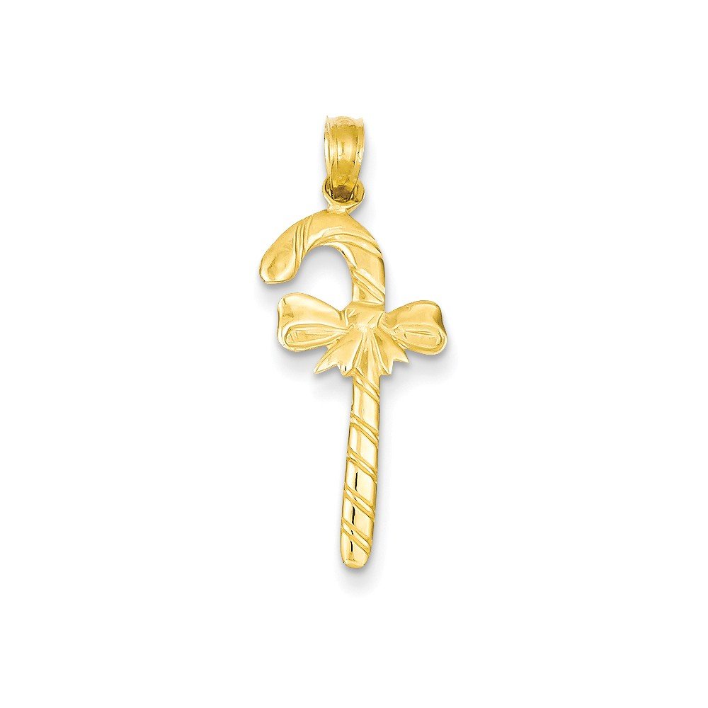 14k Solid Polished Candy Cane Pendant Necklace - 14kt Yellow Gold Christmas Jewelry Gift for Women - Perfect for Holiday Parties & Festive Outfits
