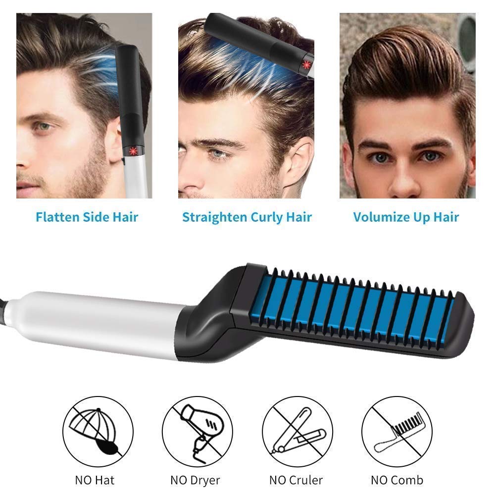SKYUNION Professional Men's Electric Beard Straightener & Hair Styler - 3-in-1 Massage Comb for Curly Hair Straightening, Styling & Grooming (Black) | Perfect for Home Use, Travel & Salon-Quality Beard Care