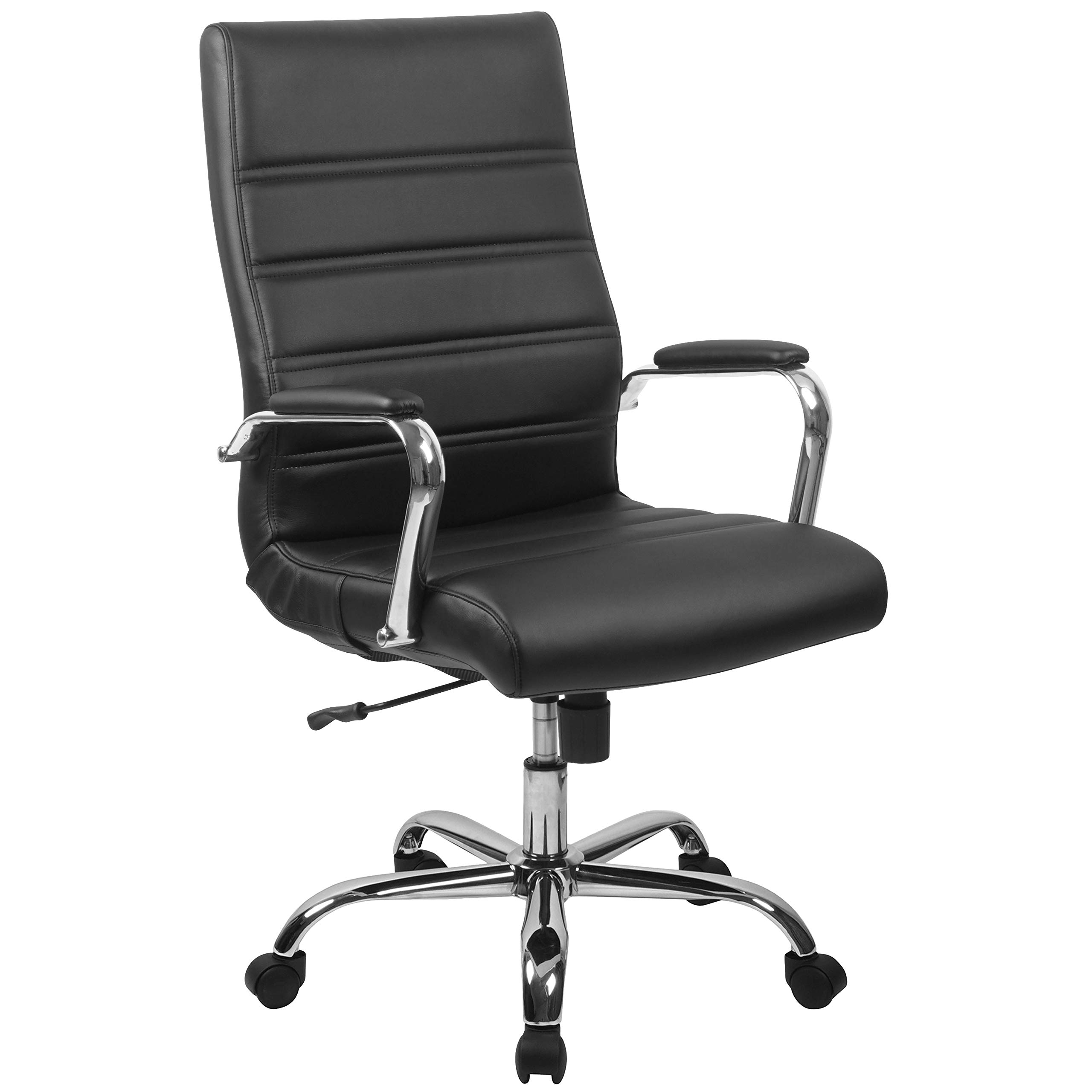 Whitney High-Back LeatherSoft Office Chair - Adjustable Swivel Desk Chair with Armrests, Black/Chrome - Perfect for Home & Office Workspaces