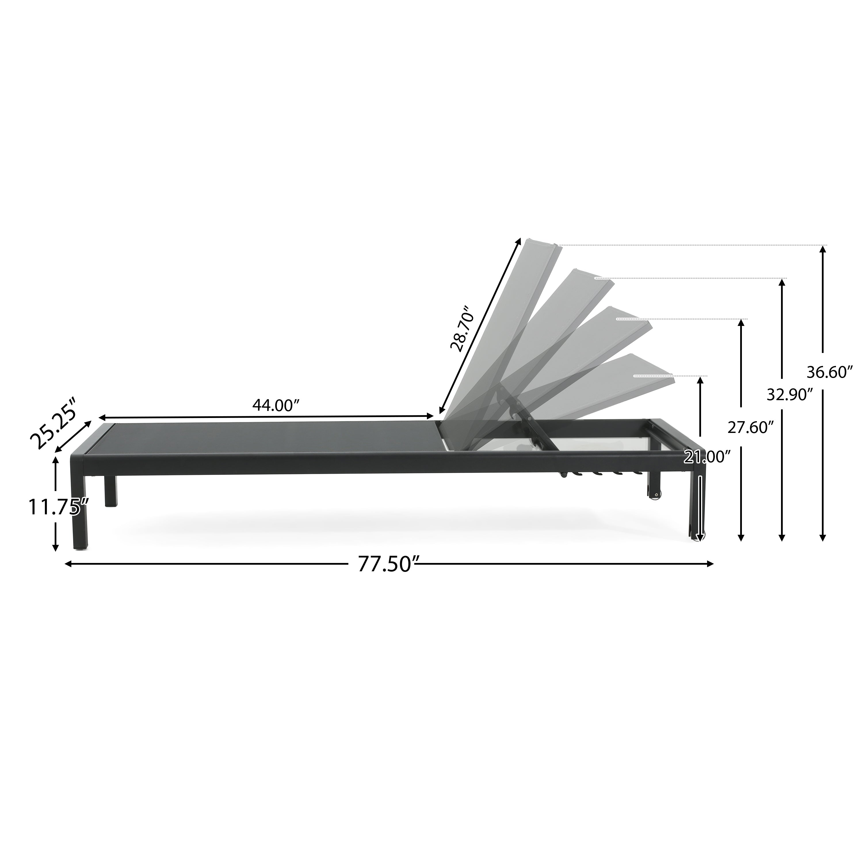 Cape Coral KD Chaise Lounge Set of 2 - Black Modern Patio Furniture for Outdoor Relaxation | Perfect for Poolside, Backyard, and Garden Lounging