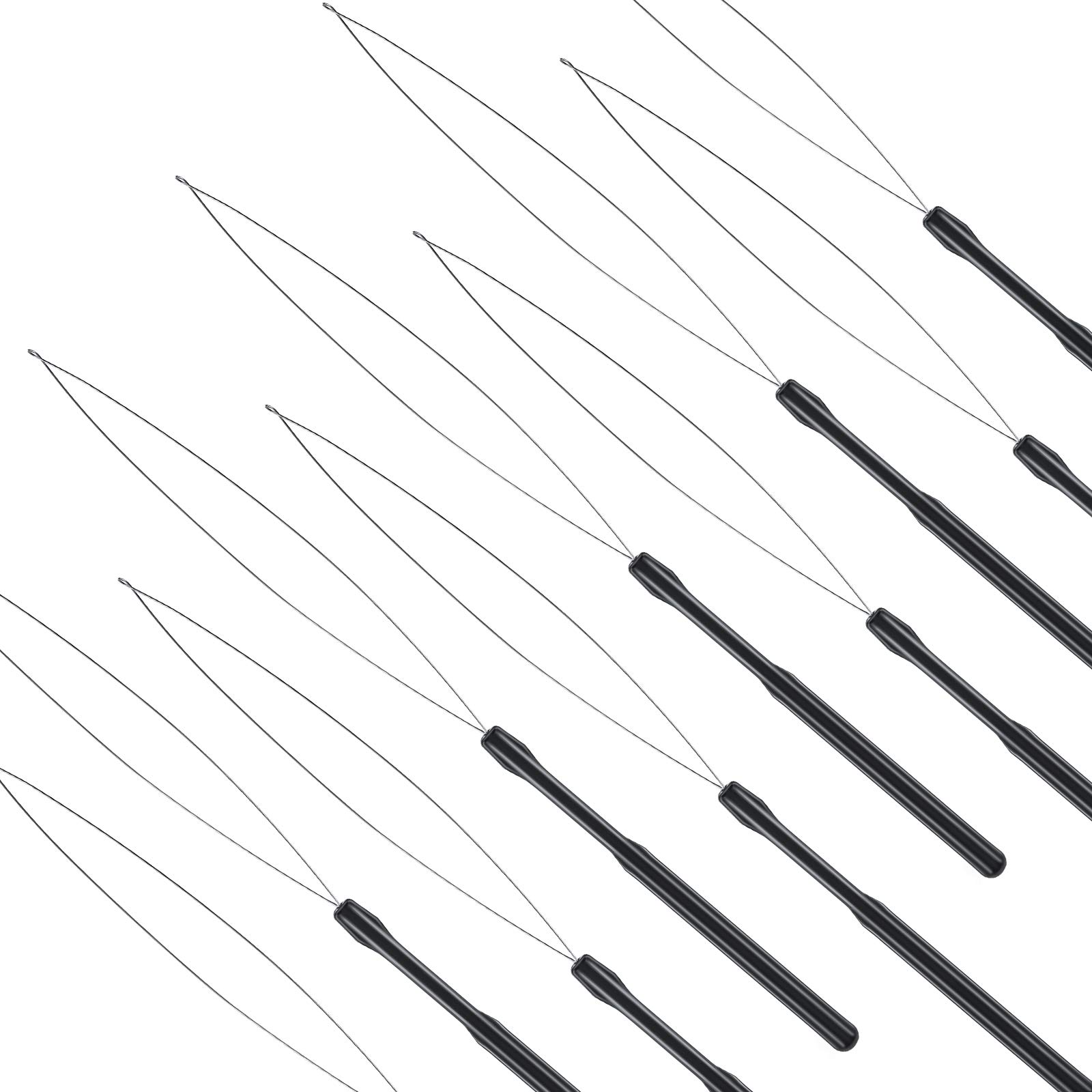 10 Pieces Hair Extension Loop Needle Threader Pulling Hook Tool with Beads - Black Hair & Feather Extension Threading Kit for Professional Stylists & DIY Beauty - Perfect for Salon, Home Use & Hair Accessories Making