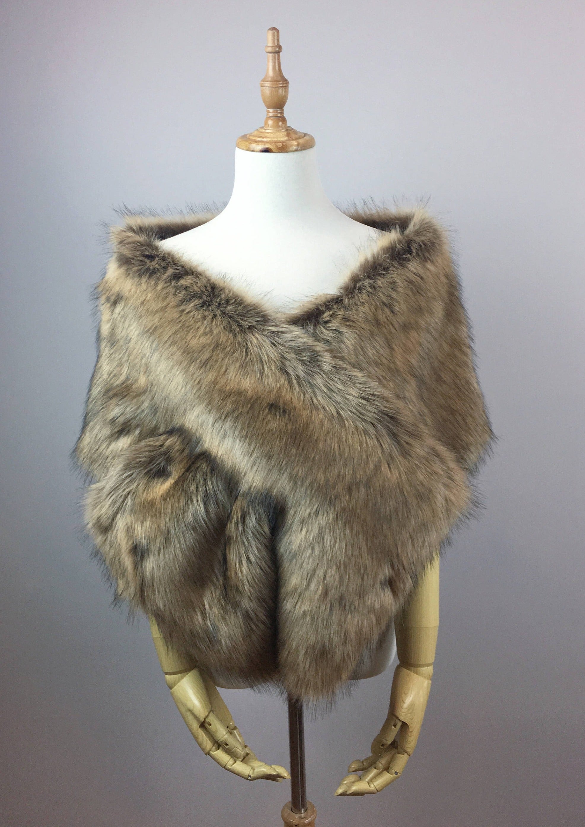 Luxury Brown Faux Fur Shawl Wrap - Soft Winter Scarf for Women (Lilian Brw03) | Elegant Evening Wear, Cold Weather Accessory, Wedding & Party Outfit Enhancer