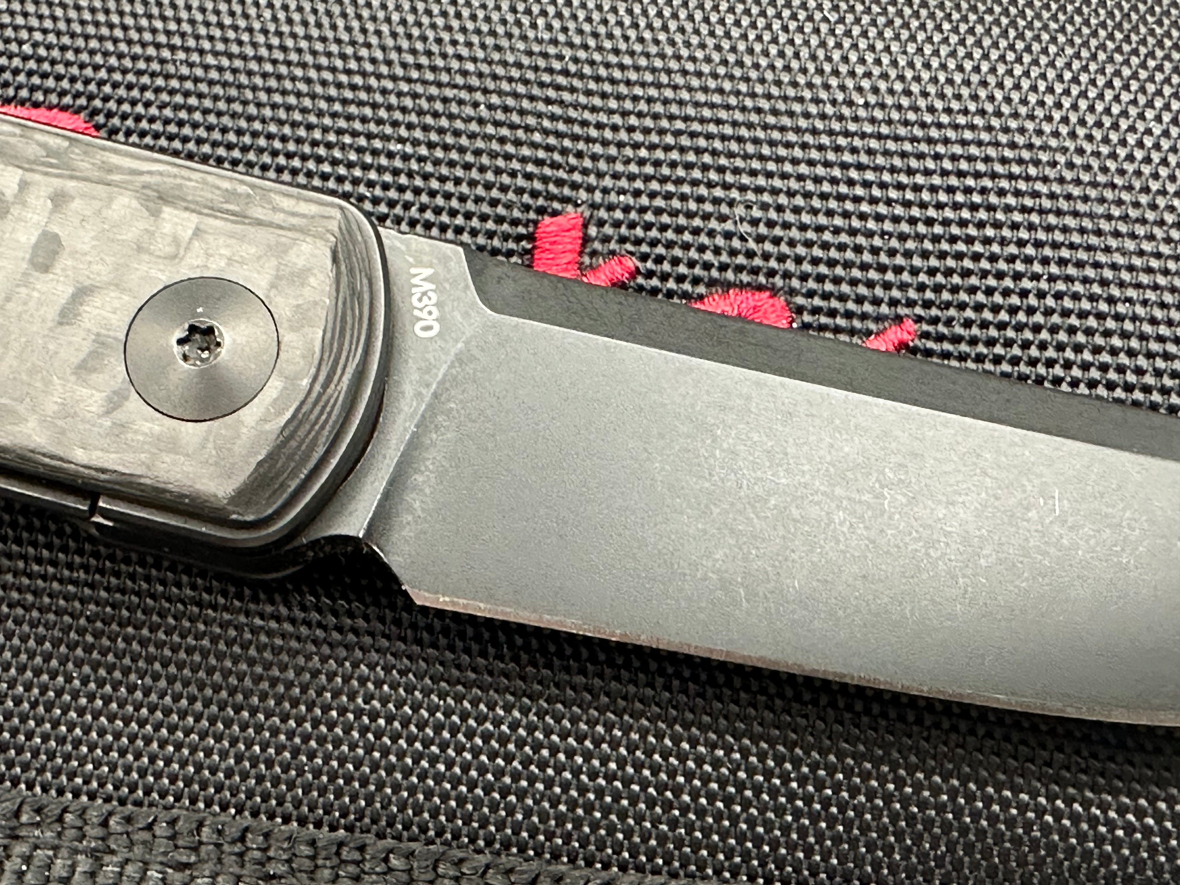 Reate Knives Bushido Liner Lock Folding Knife - Black Titanium Handle with Carbon Fiber Inlay - 2.8