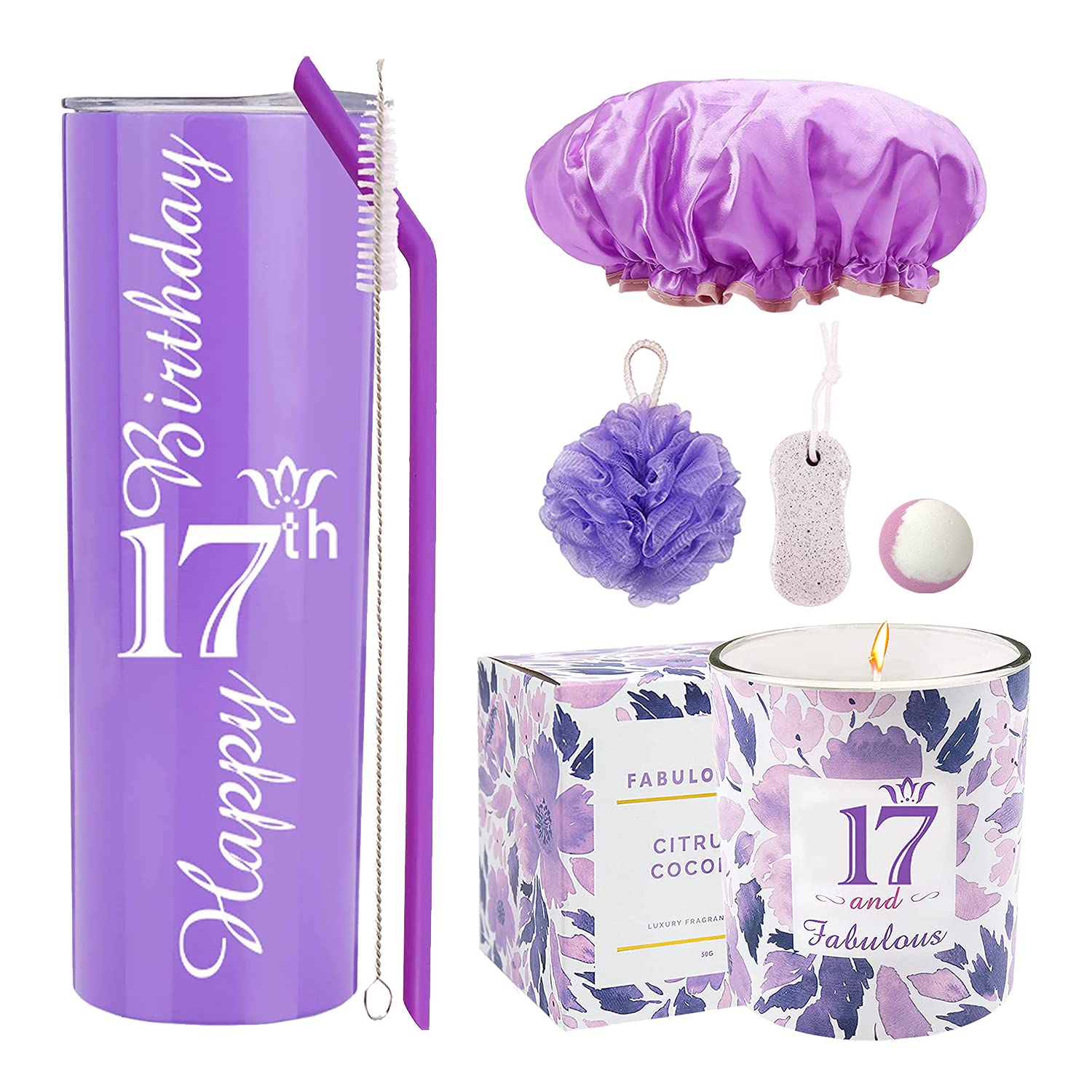 17th Birthday Tumbler Cup for Girls - Personalized 17 Year Old Gift Ideas - Cute Insulated Stainless Steel Water Bottle - Perfect for Birthday Party Decorations & Teen Gifts - Great for School, Sports, Travel & Everyday Use