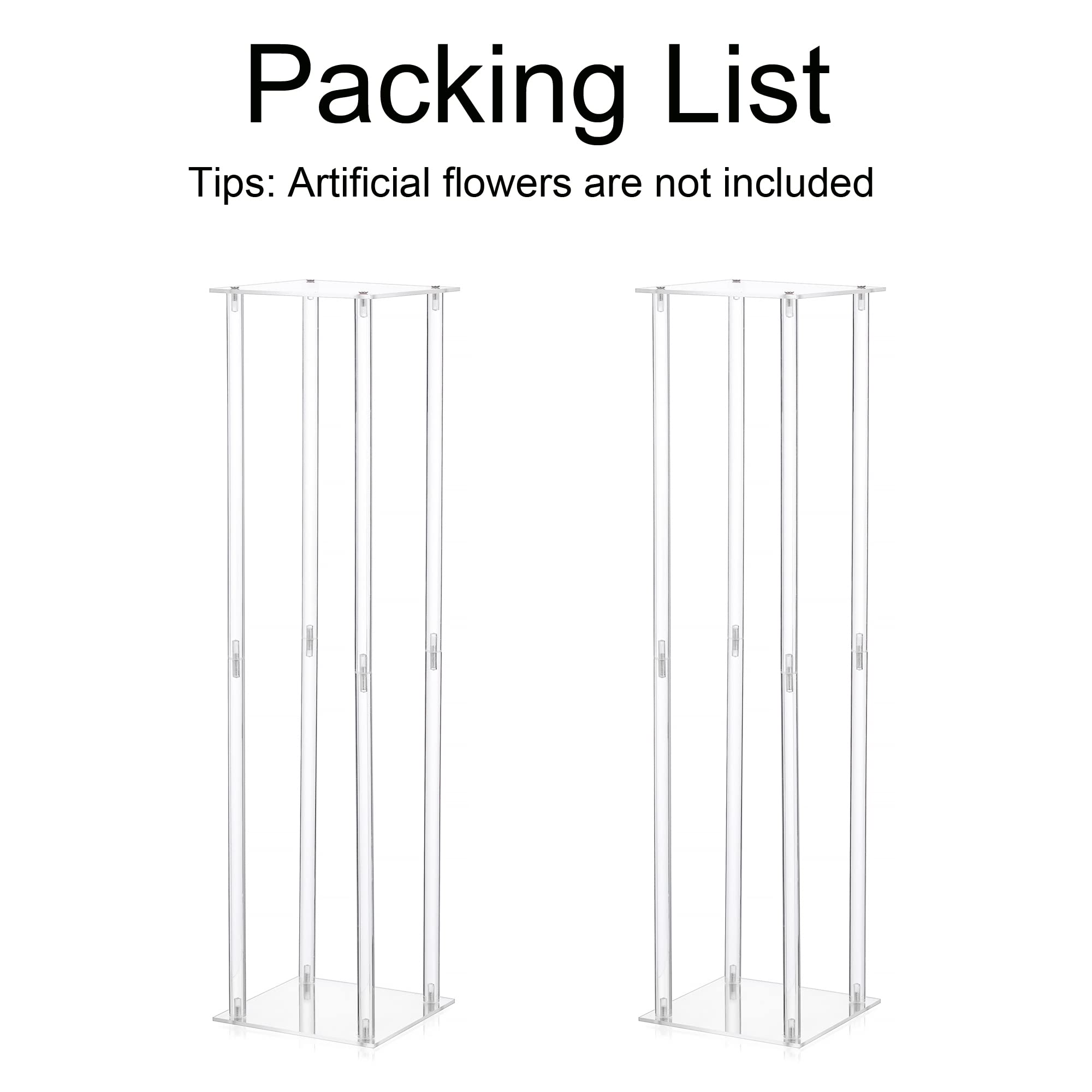 2 Pack Clear Acrylic Column Flower Vases - 31.5 Inch Tall Geometric Centerpiece Vases for Wedding, Birthday Party & Home Decor | Elegant Table Decorations for Events, Dining Room & Living Room