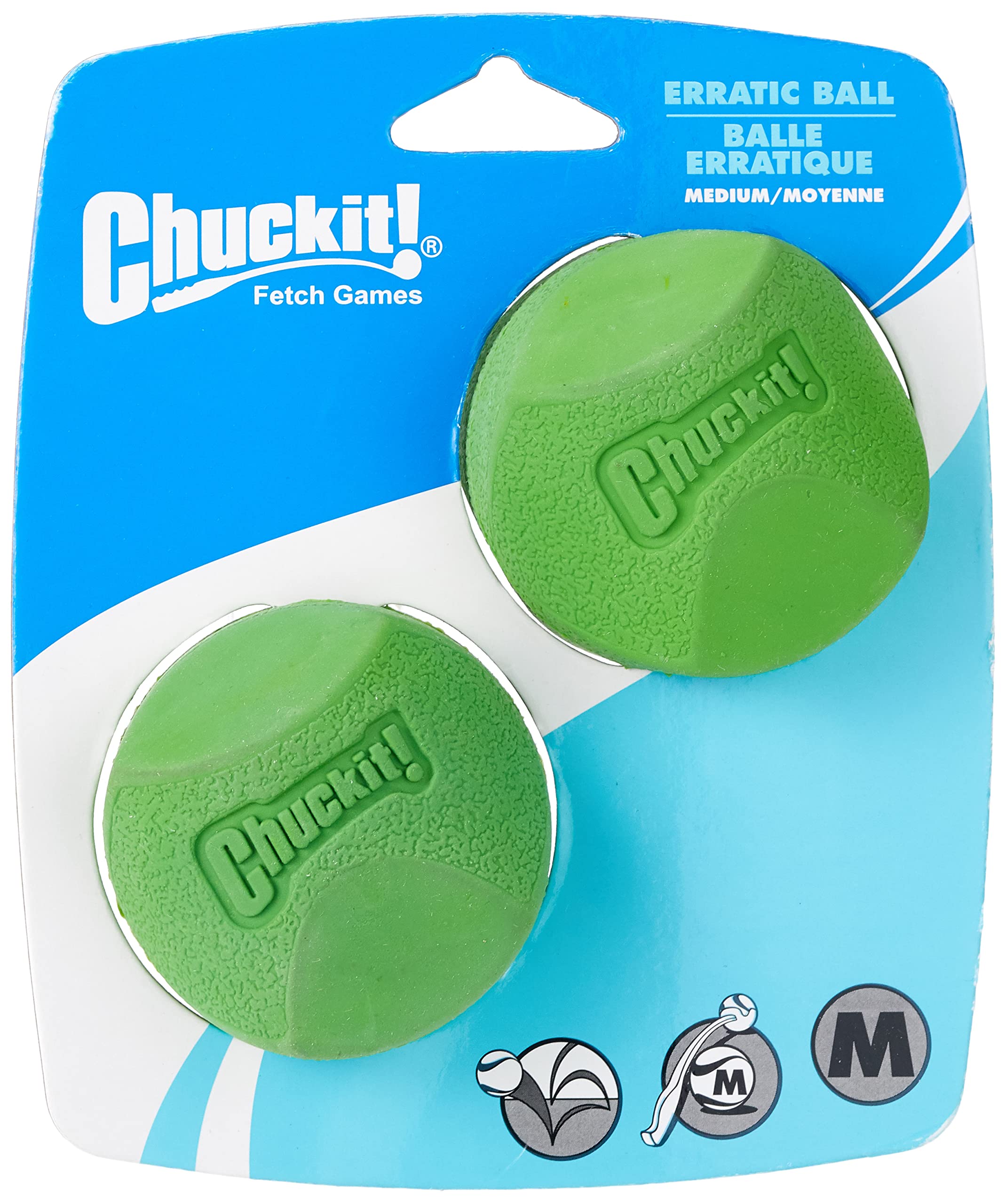 Chuckit! Erratic Ball Medium Dog Toy - 2.5 Inch Bouncing Fetch Ball for Dogs, Pack of 2 - Perfect for Indoor & Outdoor Play, Training, and Exercise
