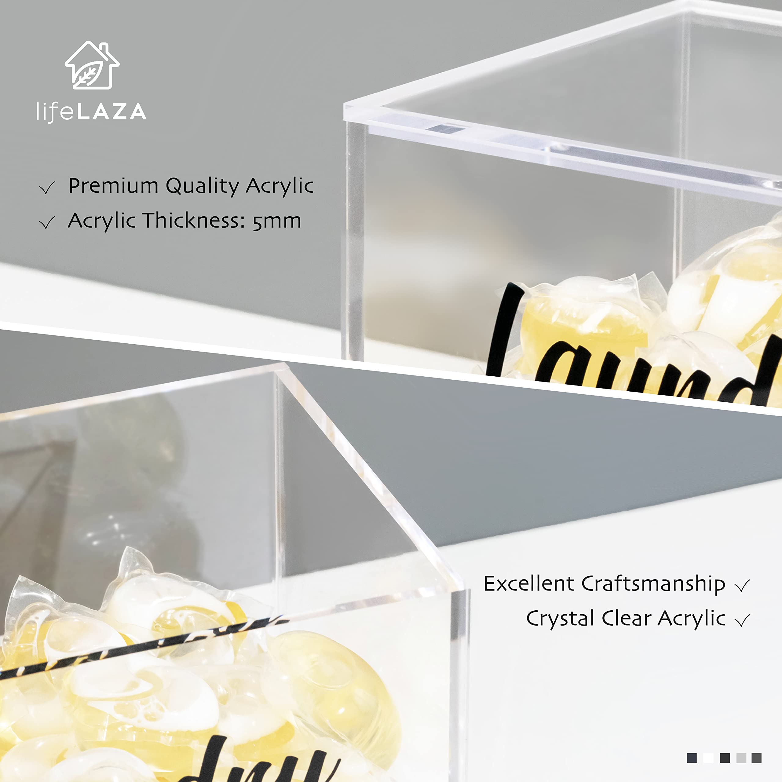 Premium Clear Acrylic Laundry Pods Container with Lid - Tide Pod Storage Organizer for Laundry Detergent Capsules | Space-Saving Laundry Room Decor & Dispenser for Easy Pod Access