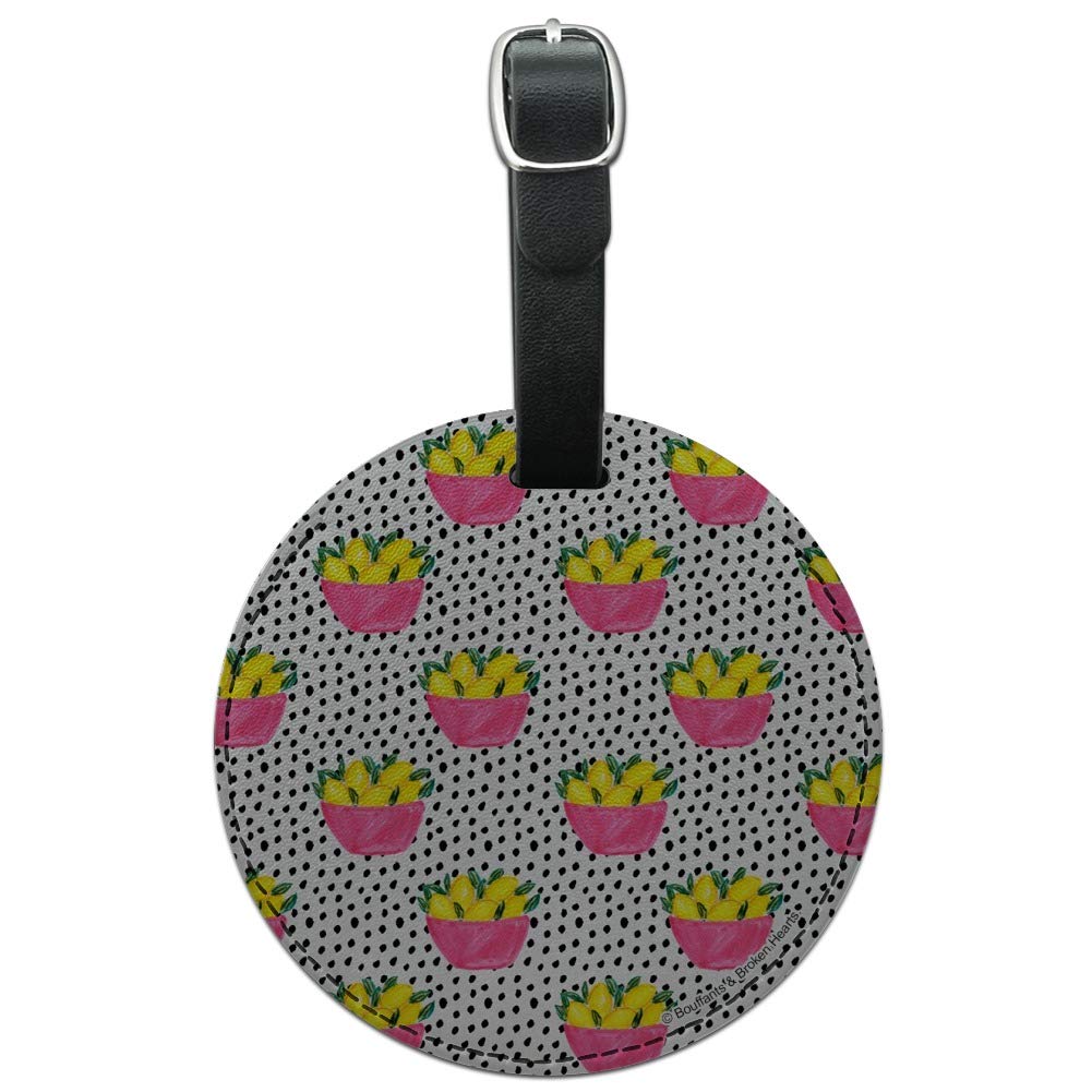 Stylish Round Leather Luggage Tag with Bowls of Lemons Design - Durable Suitcase ID Tag for Carry-On Bags - Perfect for Travel, Business Trips & Vacation Identification