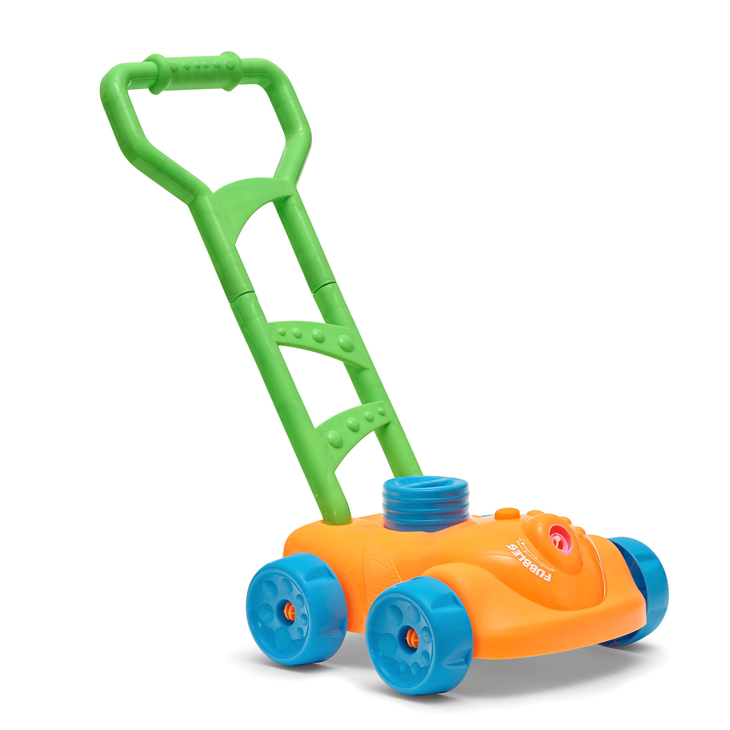 Fubbles No Spill Bubble Lawn Mower for Toddlers - Automatic Bubble Blower Machine with 4oz Non-Toxic Refill Solution - Outdoor Bubble Toy for Kids (Orange) - Perfect for Backyard Play, Birthday Parties & Summer Fun