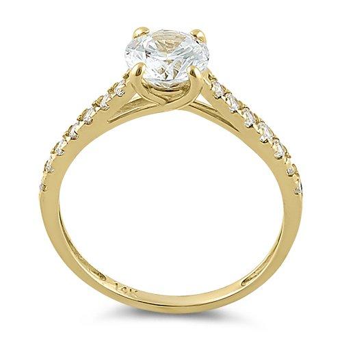 14K Yellow Gold Solitaire Round Clear Cubic Zirconia Engagement Ring for Women - Perfect for Proposals, Weddings & Anniversaries