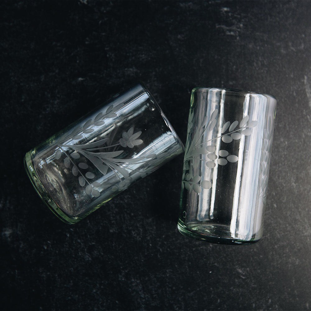 Hand-Etched Floral Recycled Glassware Set - Eco-Friendly Drinking Glasses for Wine, Juice & Cocktails - Perfect for Parties, Weddings & Home Decor