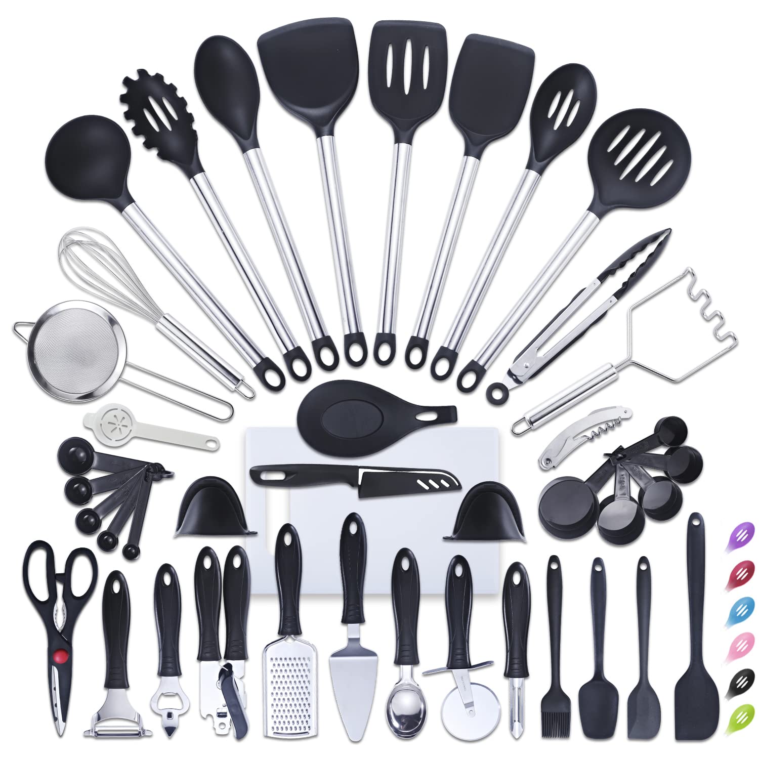VEICA 42-Piece Kitchen Utensil Set - Nylon & Stainless Steel Cooking Tools with Spatula, Baking Gadgets & Accessories (Black) - Perfect for Home Cooking, Baking, and Professional Kitchens