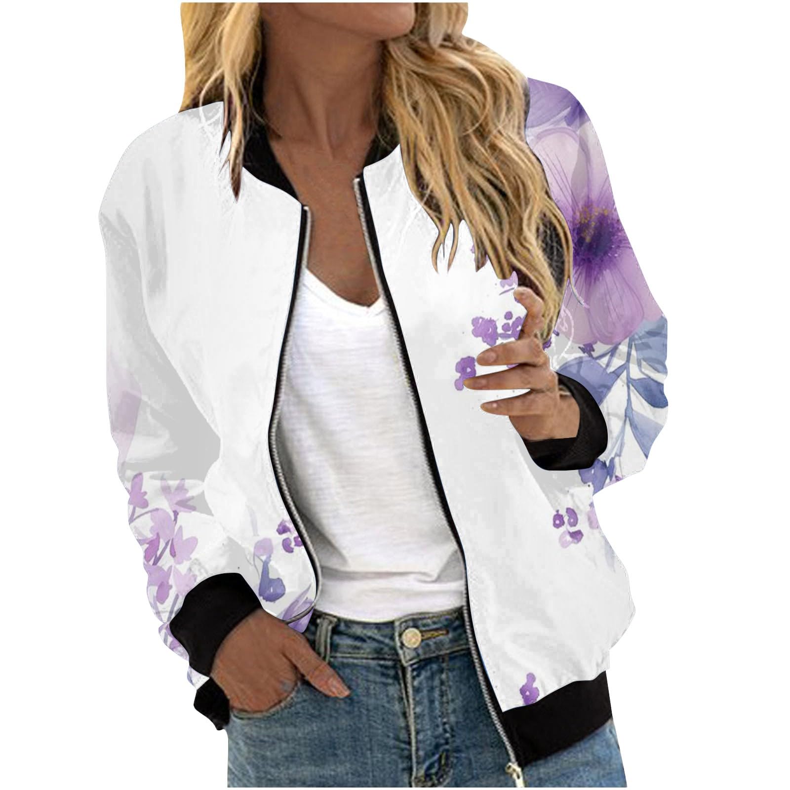 Women's Lightweight Bomber Jacket - Stylish Autumn Baseball Blouse with Pockets | Water-Resistant Raincoat for Casual Outings, Travel & Outdoor Activities