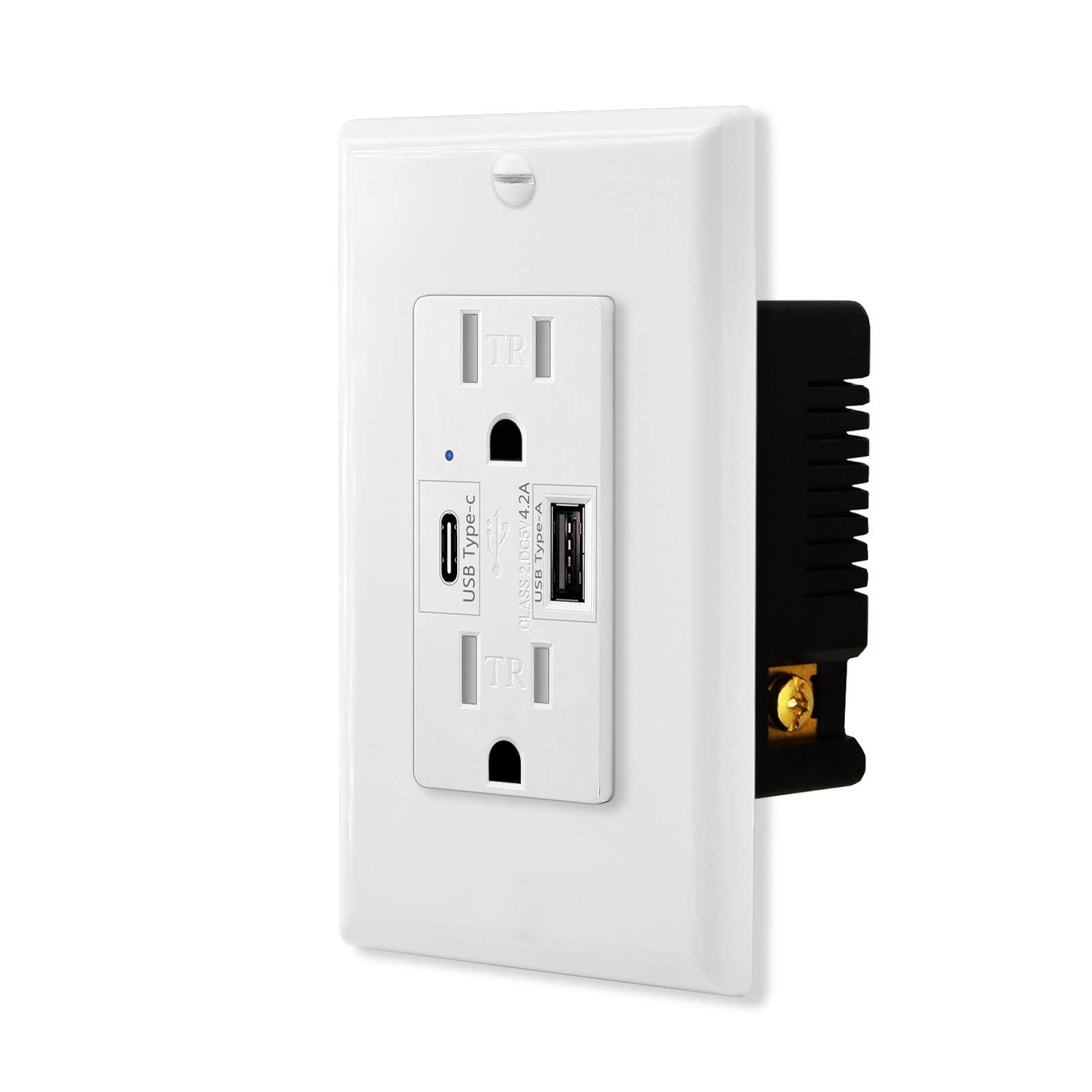 1 Pack High Speed 4.2A USB Type C/A Dual Port Wall Outlet - 15A Tamper Resistant Receptacle, White Duplex Electrical Socket - Compatible with iPhone, Samsung & Smartphones - UL Listed - Perfect for Home, Office & Hotel Charging Stations
