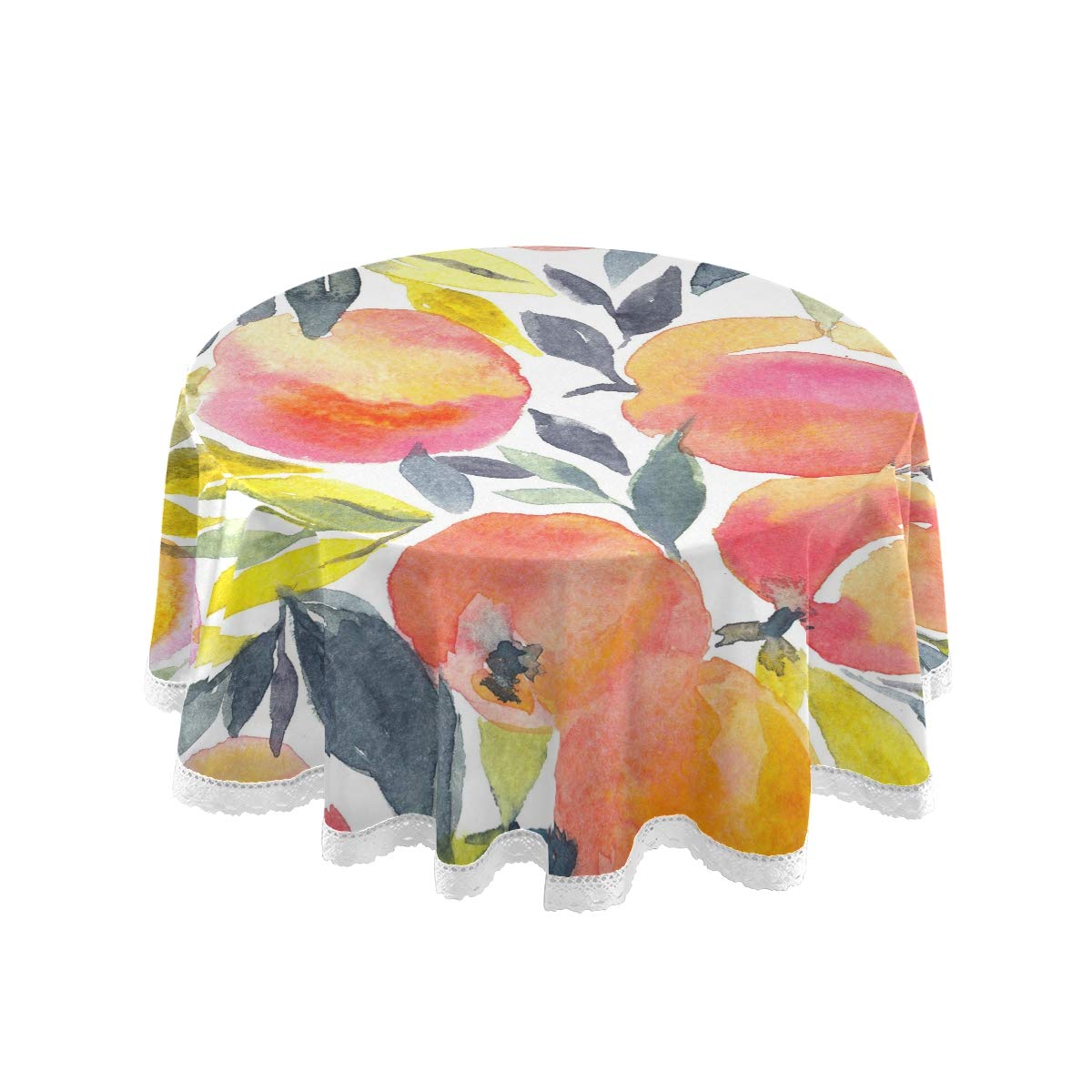 Watercolor Peach Pattern Tablecloth, 60 Inches, Polyester, Non-Slip, Perfect for Round Tables, Dining Room, and Party Decor, Vibrant and Elegant