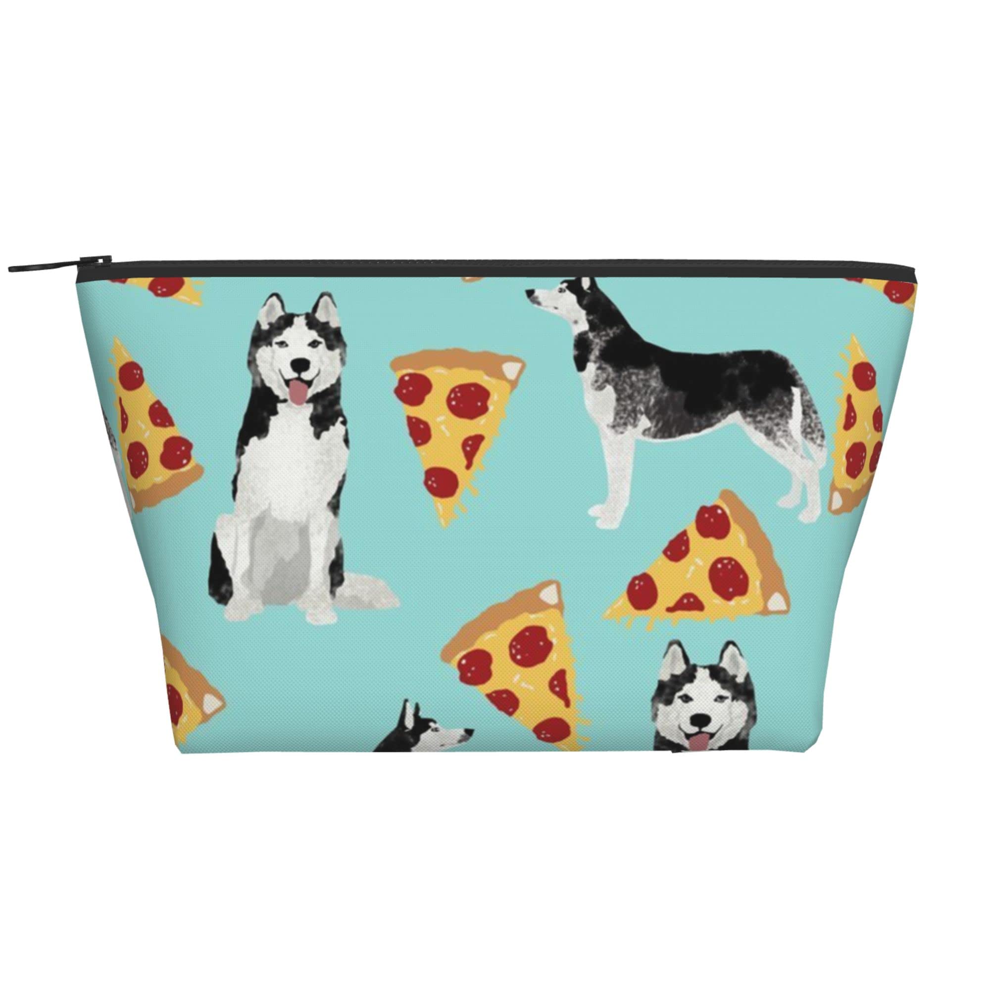 Waterproof Cosmetic Bag for Women & Girls - Travel Makeup Pouch with Zipper, Husky Pizza Design, Oxford Cloth Toiletry Organizer for Makeup, Coins & Essentials | Perfect for Travel, Gym & Daily Use