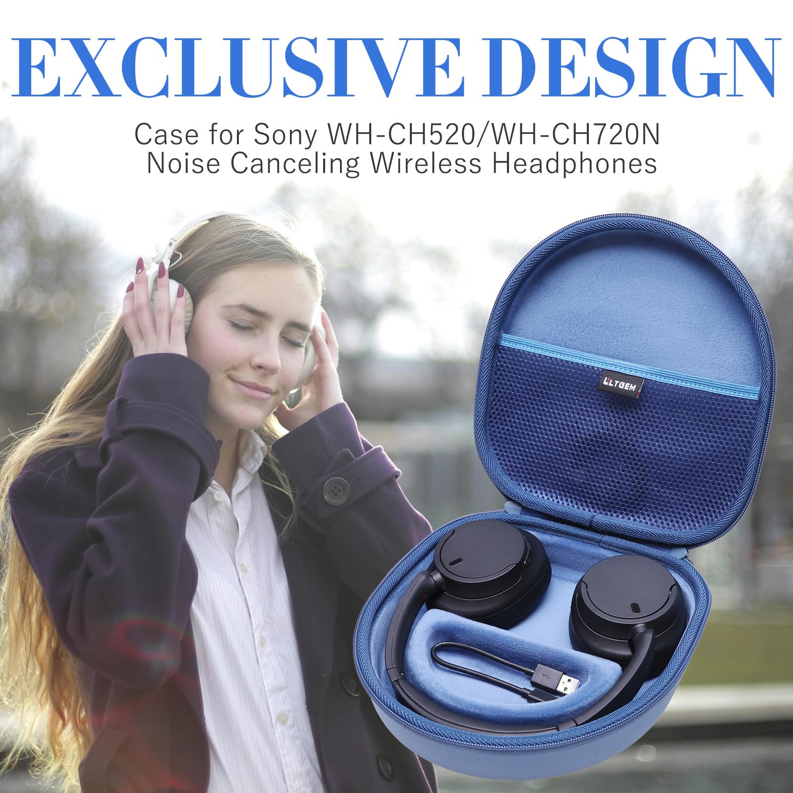LTGEM Protective Case for Sony WH-CH720N WH-CH520 WH-CH710N WH-CH510 Wireless Headphones - Blue Hard Shell Travel Storage Cover for Noise Canceling Bluetooth Over-Ear Headsets - Perfect for Travel, Commuting & Home Storage