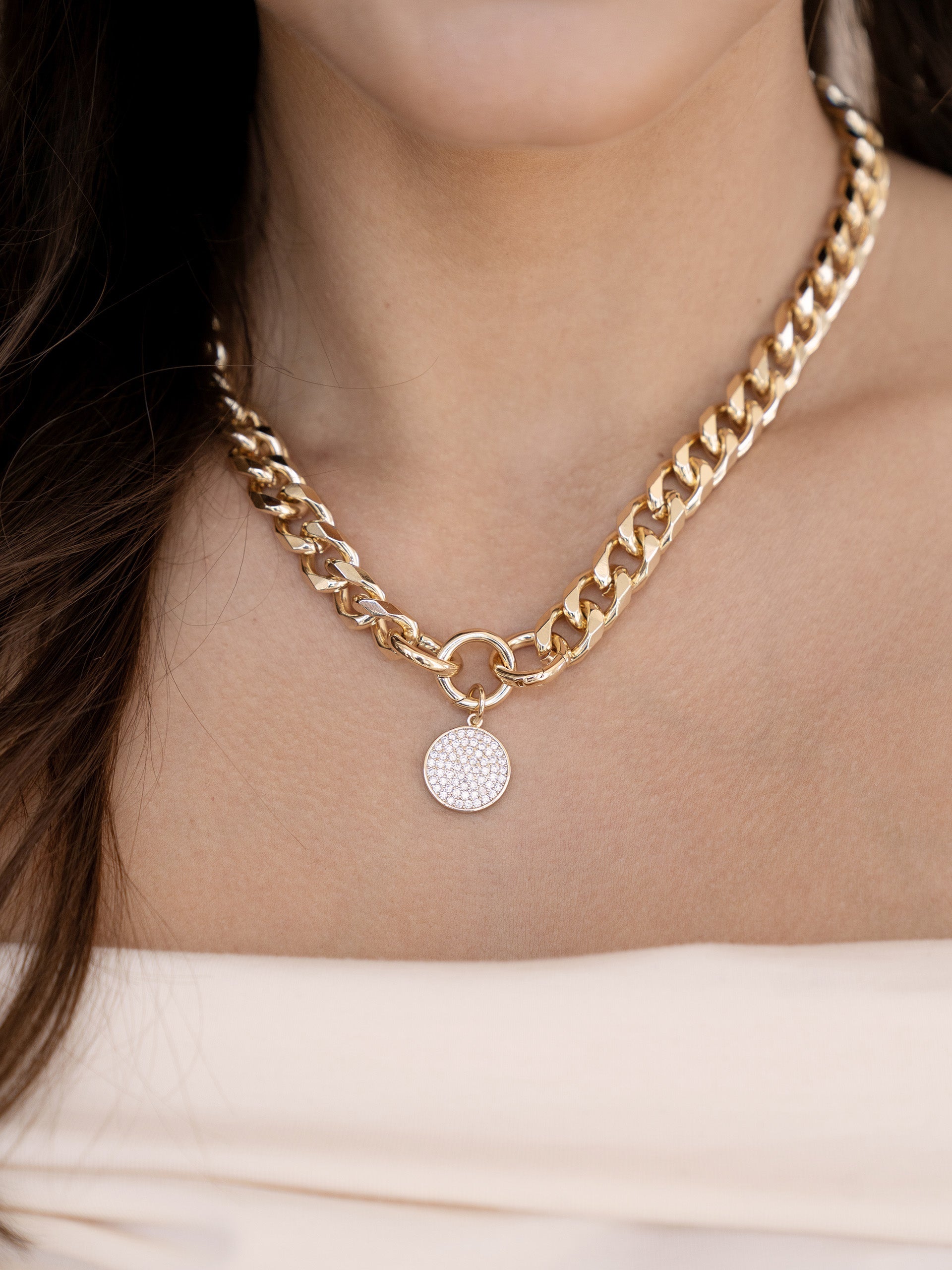 Crystal Disc Charm and Chain Necklace - Elegant Dainty Jewelry for Women | Perfect for Everyday Wear, Date Nights & Special Occasions