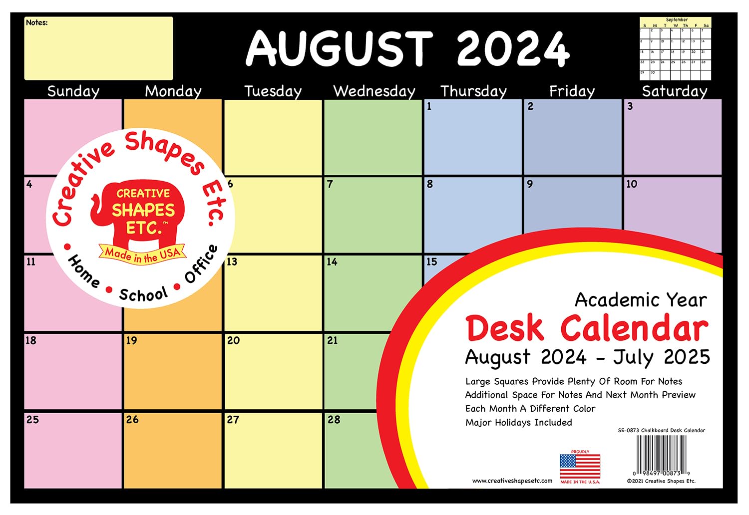 Set of 2 Chalkboard Design 2024-2025 Academic Year Wall & Desk Calendars (August 2024-July 2025) - 13
