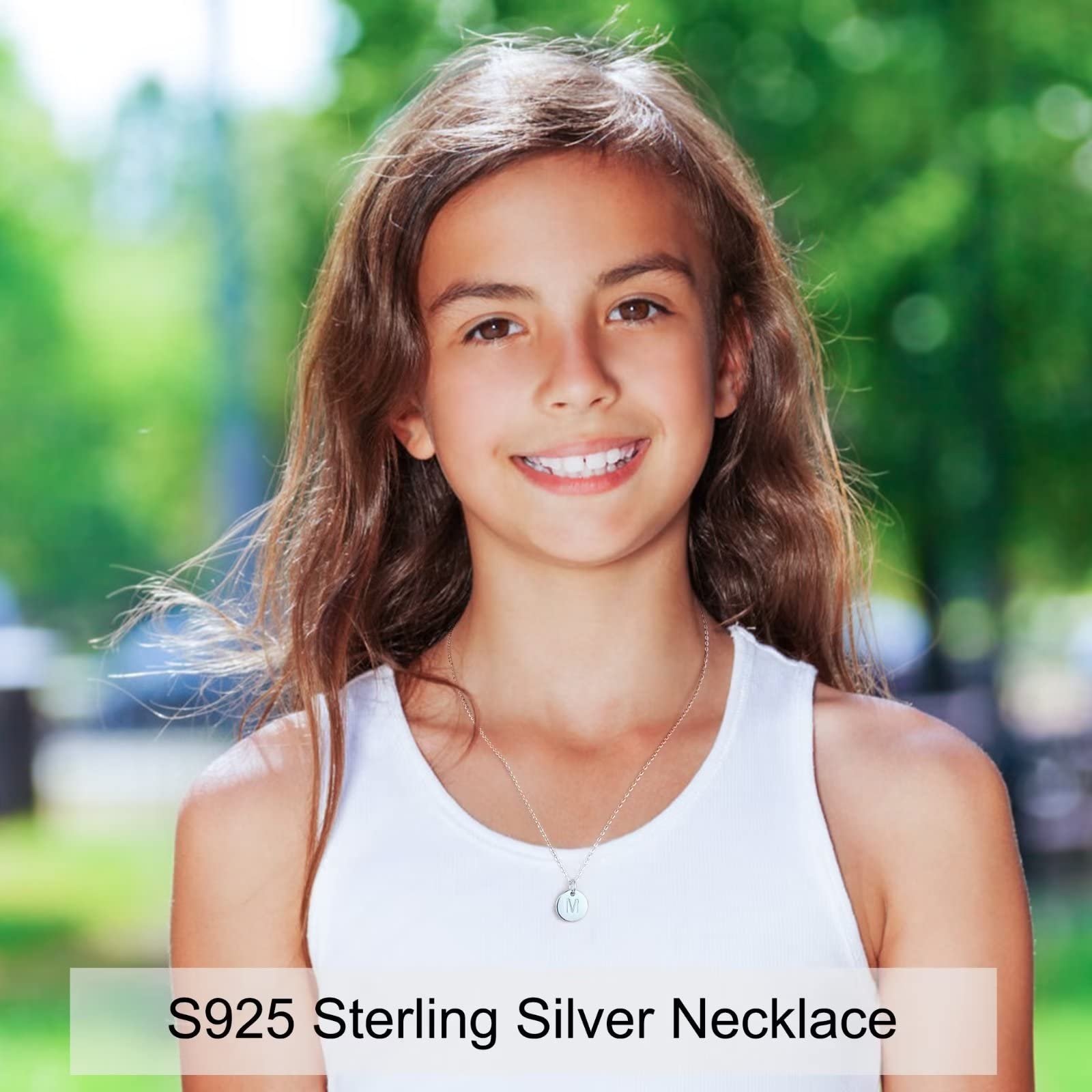Sterling Silver Initial Necklace for Women & Girls - S925 Double Sided Engraved Letter Pendant, Dainty Hammered Disc Jewelry | Perfect Birthday Gift for Teens, Elegant Everyday Wear & Special Occasions