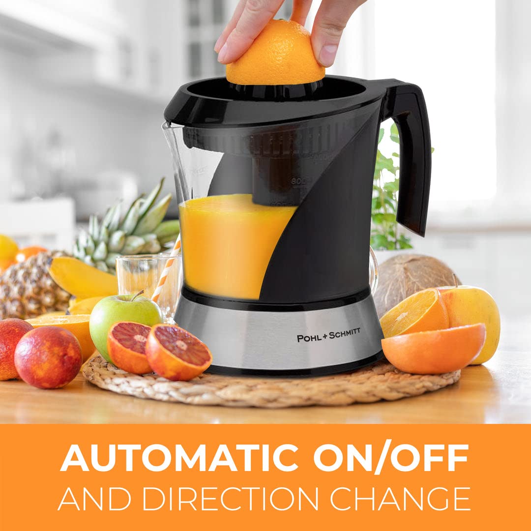 Pohl+Schmitt Deco-Line Electric Citrus Juicer - 34oz (1L) Large Capacity, Easy Clean with Pulp Control - Perfect for Home Kitchen, Breakfast Bars & Healthy Juicing