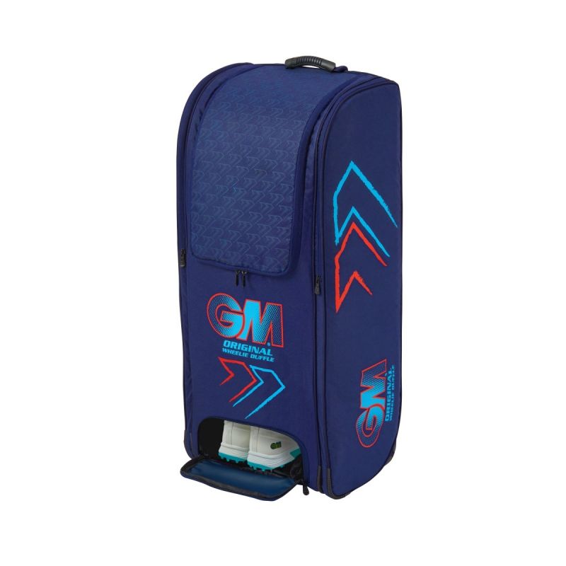GM Original Wheelie Duffle Cricket Bag - Blue & Red Waterproof Sports Duffel with Wheels for Cricket Players | Perfect for Travel, Training & Match Days (2024 Edition)