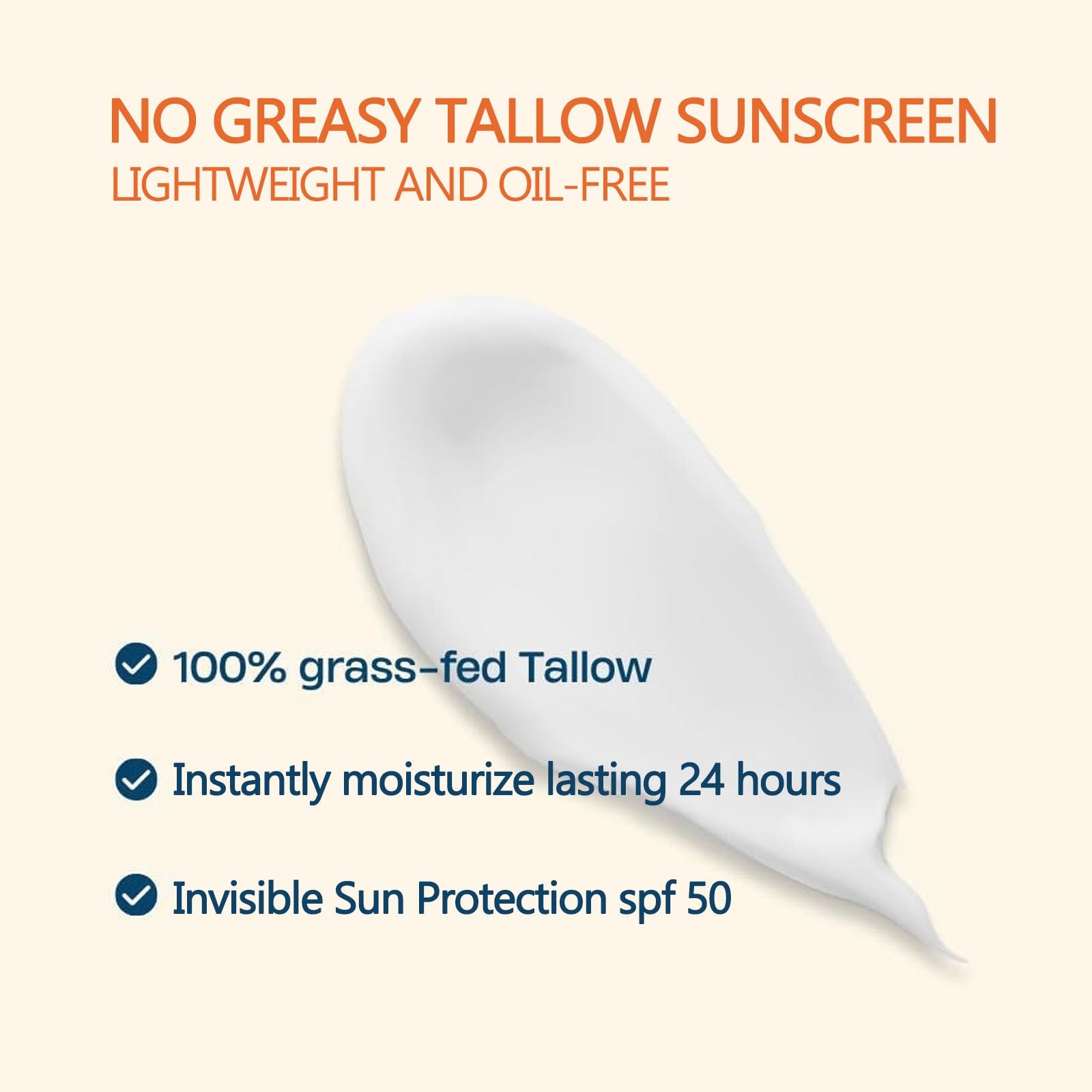 SPF 50 Beef Tallow Sunscreen & Moisturizer - Broad Spectrum Non-Greasy Facial Sunscreen with No White Cast | Natural Skin Care for Daily Sun Protection & Outdoor Activities