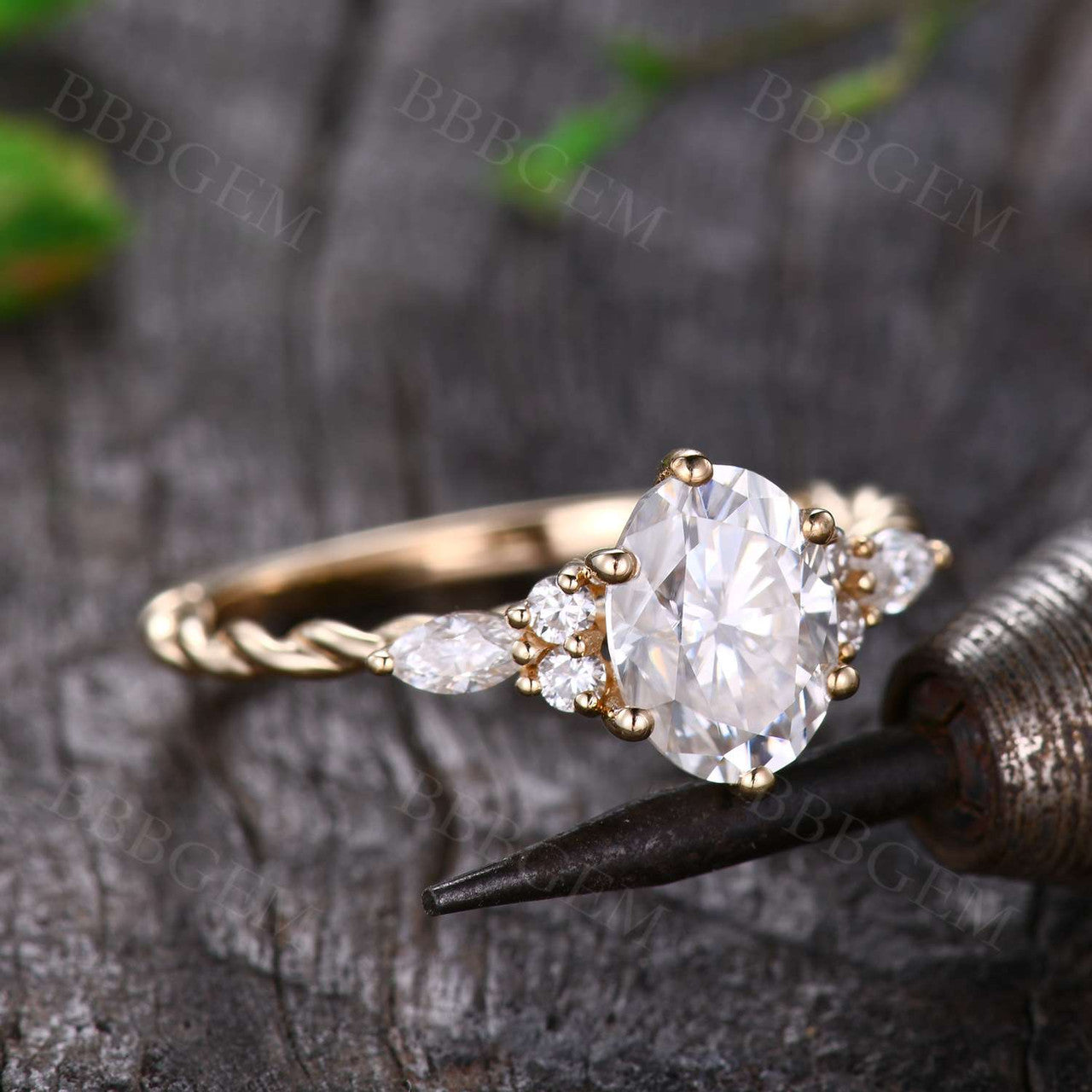1.5CT Oval Cut Moissanite Engagement Ring with Marquise Accents - 14K/18K Twist Plain Gold Band Wedding Ring for Women, Perfect for Proposals, Anniversaries & Bridal Jewelry