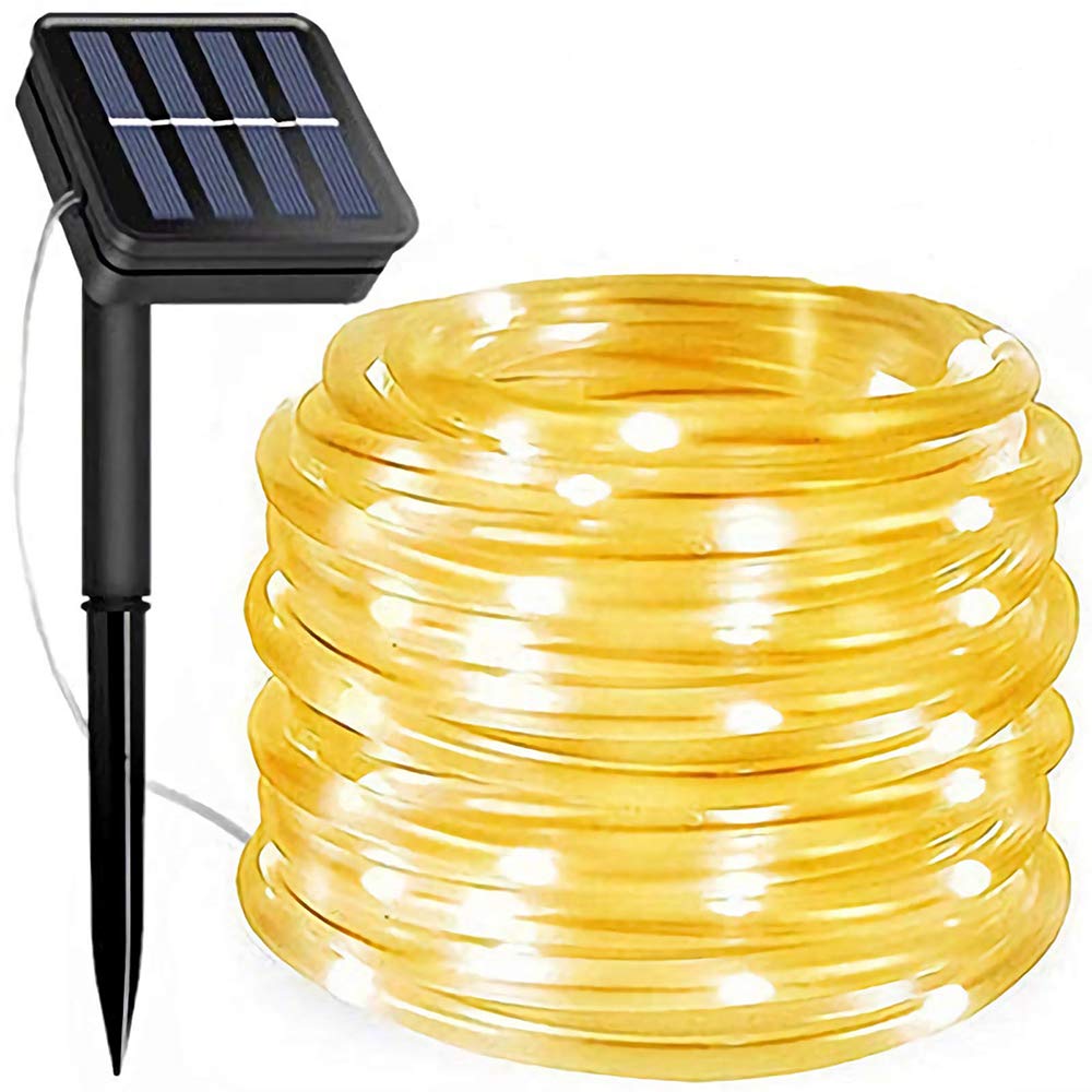 200 LED Solar Rope Lights - 66 Feet Waterproof Outdoor Solar String Lights with 8 Modes | Warm White Solar Fairy Lights for Garden, Patio, Pool, Party, Wedding & Christmas Decorations | Perfect for Backyard, Pathway, Fence and Holiday Lighting