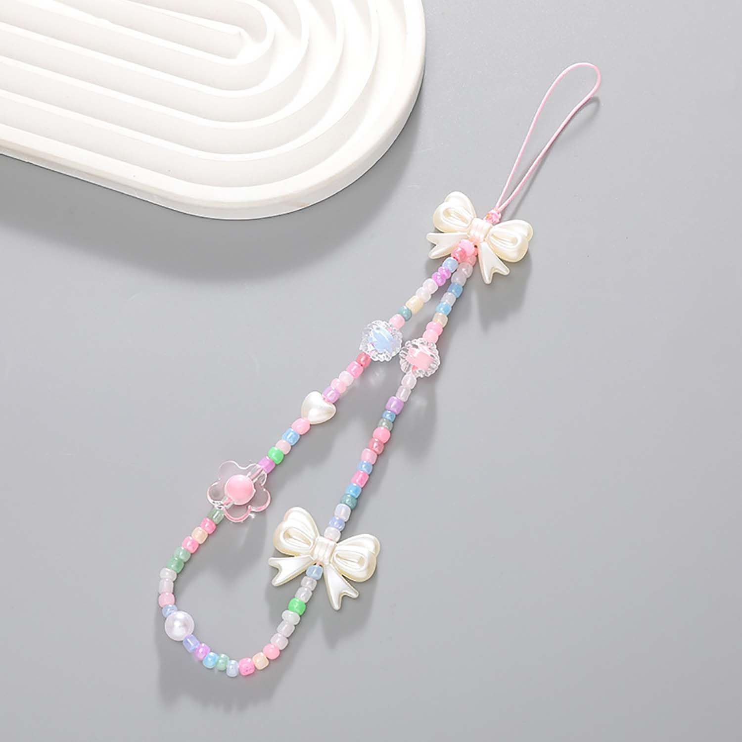 Beaded Phone Lanyard Wrist Strap - Adjustable Pearl Chain Phone Charm for iPhone Samsung - Perfect for Work, Travel, and Daily Use