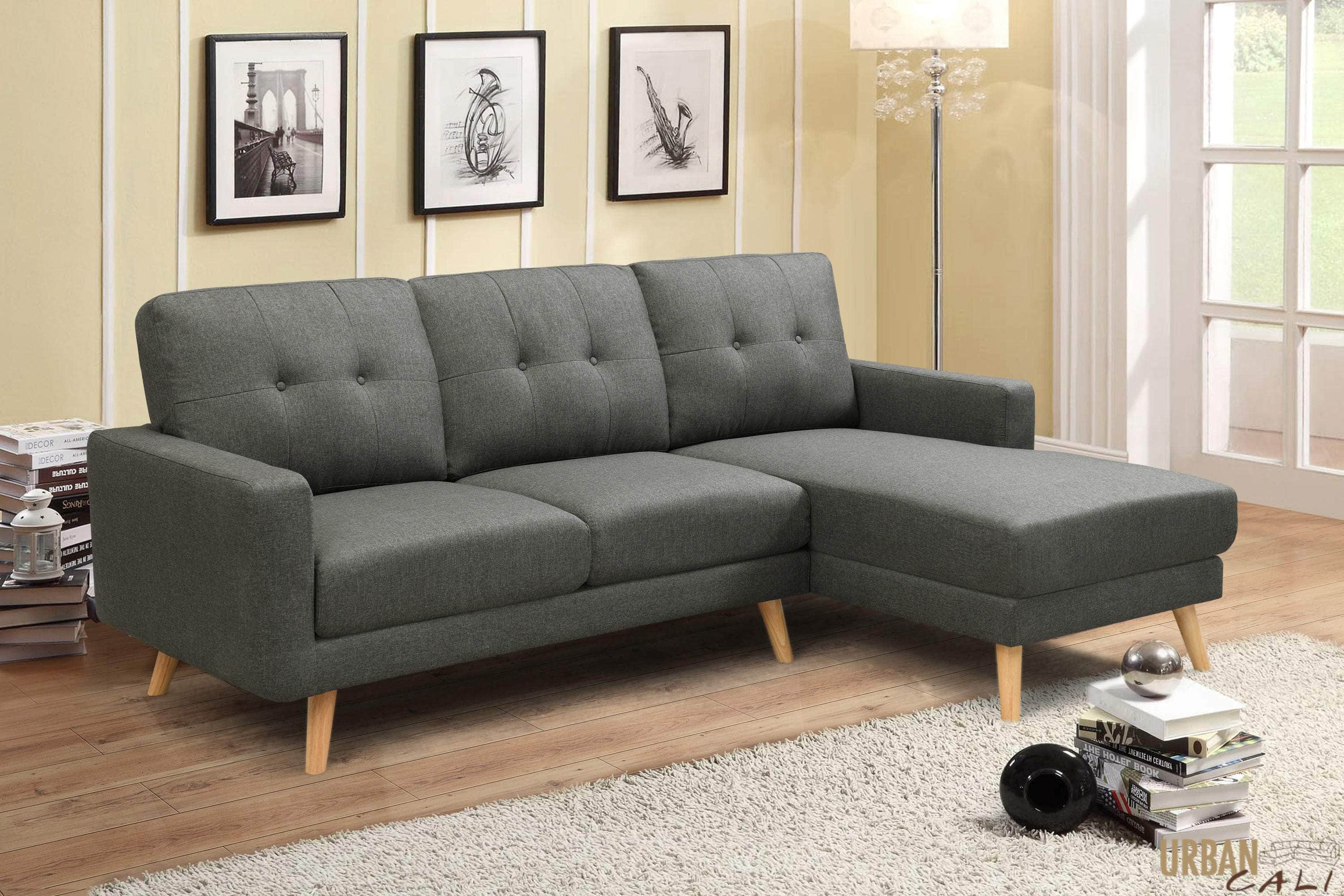 San Marino 87.75 Inch Wide Tufted Linen Sectional Sofa - 2 Color Options | Modern Living Room Furniture for Small Spaces & Apartments