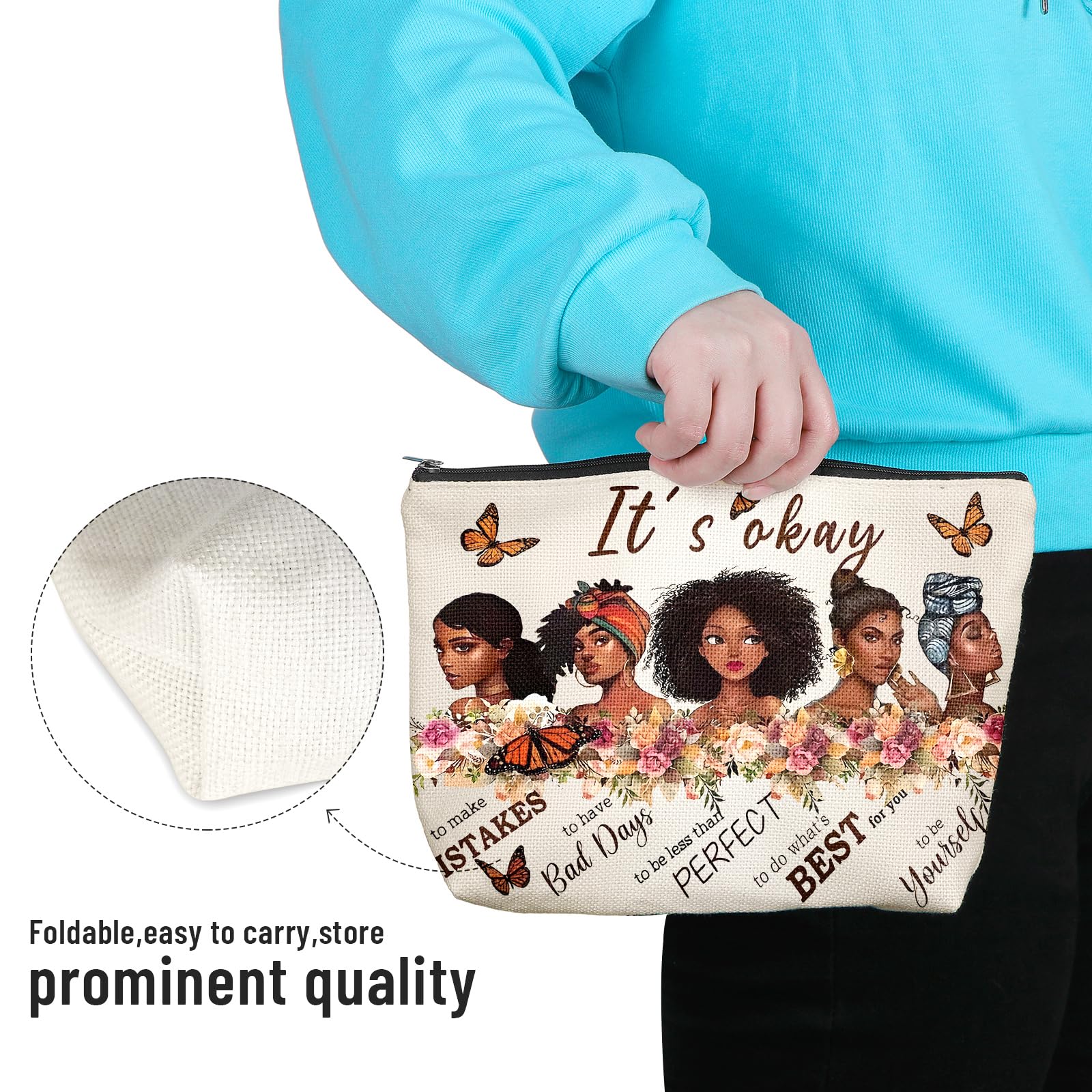 **African American Makeup Bag for Women - Inspirational Afro Black Cosmetic Travel Organizer with Zipper - Funny Small Purse Pouch for Toiletries & Accessories - Perfect for Travel, Gifts & Daily Use**