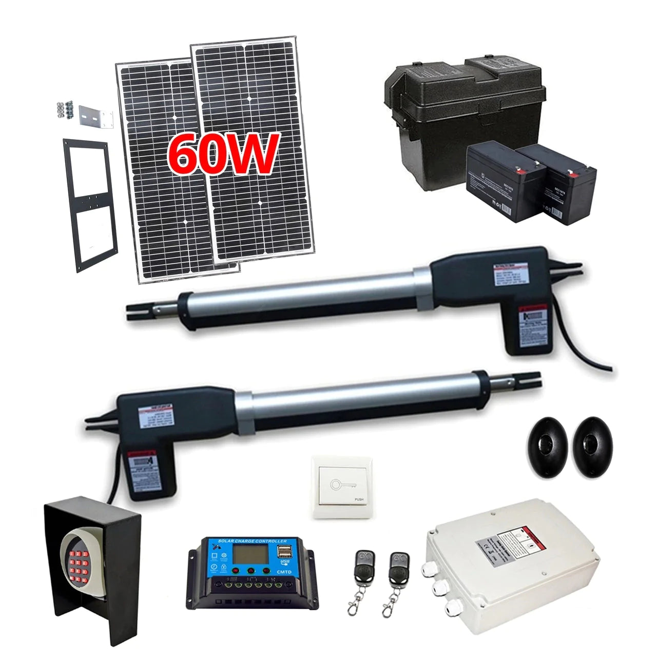 Aleko AS1200 Dual Swing Gate Operator with 60W Solar Kit - Heavy Duty AC/DC Automatic Driveway Gate Opener for Home Security & Farm Access