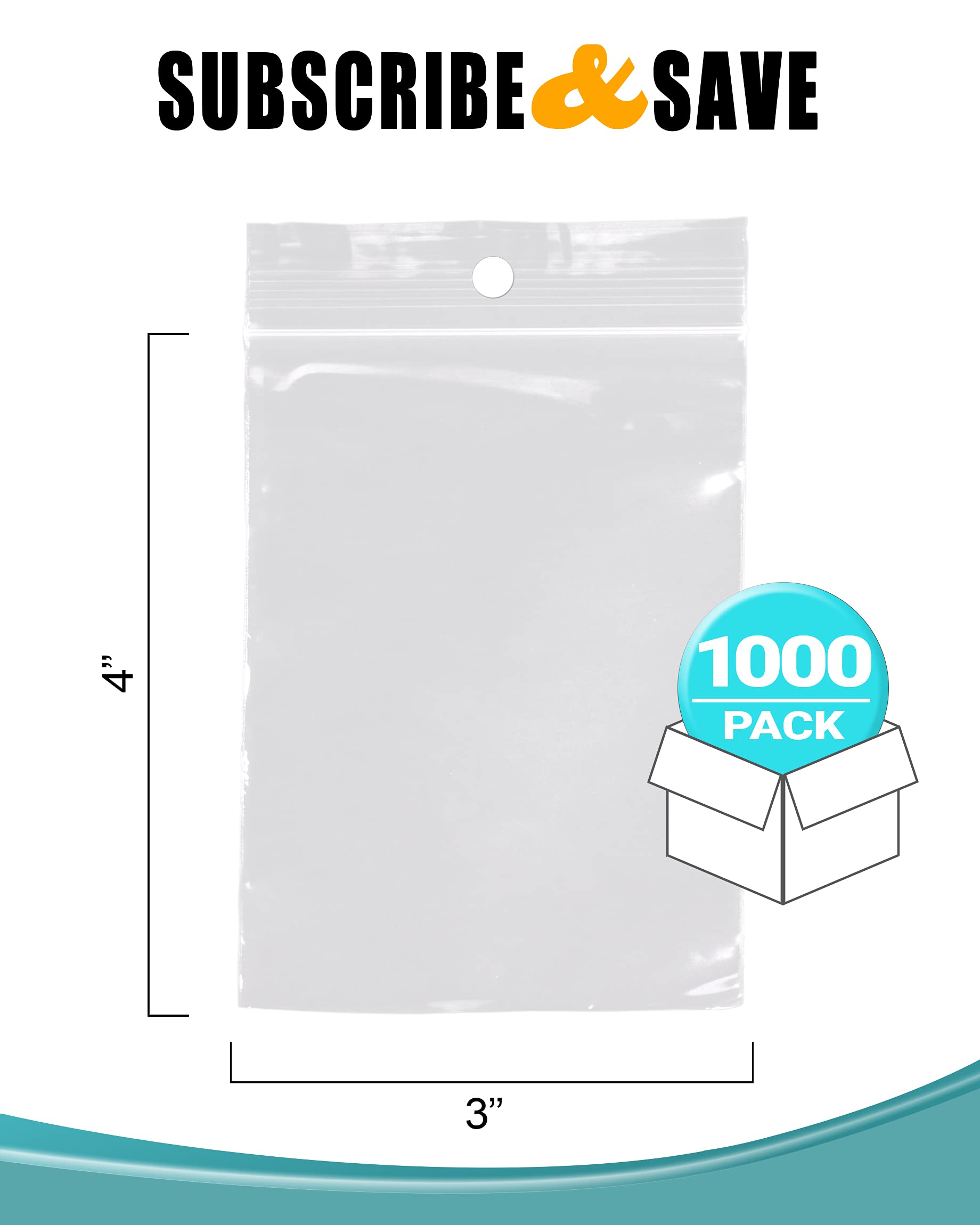 APQ 1000 Pack Heavy Duty 4 Mil Polyethylene Zipper Bags with Hang Hole, 3x4 Inches - Seal Top Closure for Industrial, Food Storage & Organization | Perfect for Bulk Snacks, Hardware, Crafts & Retail Display