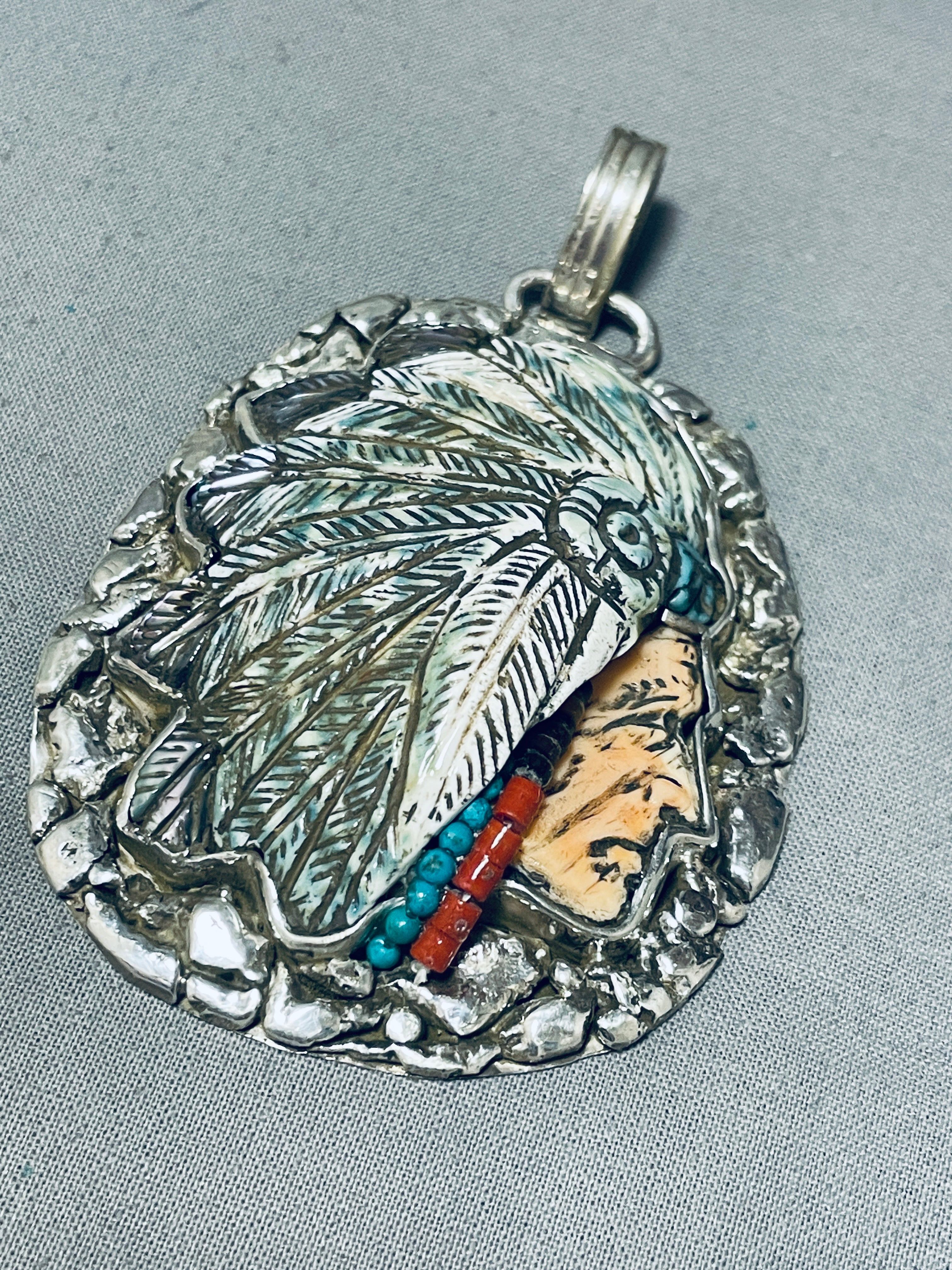 Vintage Francisco Gomez Chief Turquoise Sterling Silver Pendant Necklace - Handmade Native American Jewelry for Women & Men - Perfect for Boho, Western & Southwest Fashion