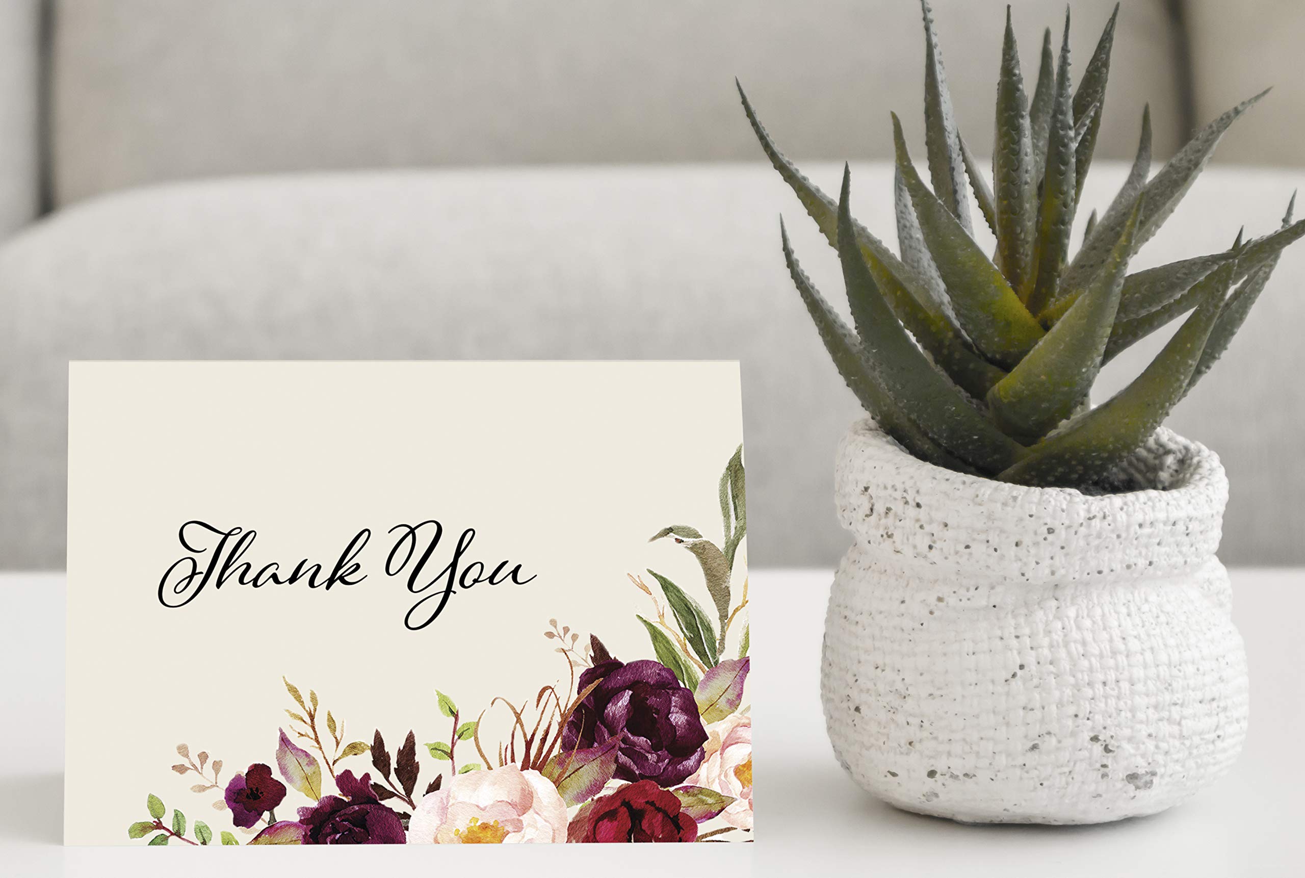 MPC Brands Funeral Thank You Cards - 50 Pack Rose Sympathy Bereavement Cards with Envelopes - Pre-Printed Message Inside - Perfect for Memorial Services & Condolence Gifts