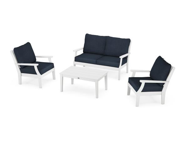 Polywood Black Braxton 4-Piece Deep Seating Outdoor Chair Set - Patio Furniture for Backyard, Poolside & Garden Relaxation