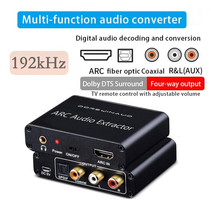 HDMI ARC Audio Converter 192KHz - Digital to Analog Audio Adapter with Optical/Coaxial/RCA/3.5mm Output for TV, Soundbar, Home Theater System | Perfect for Gaming, Movie Nights & Music Listening