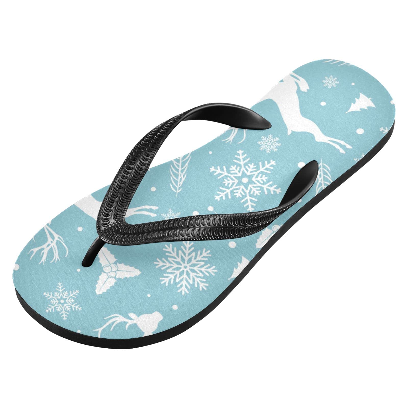 Non-Slip Reindeer & Snowflakes Flip Flops for Women & Men - Comfortable Rubber Beach Sandals with Straps | Perfect for Summer, Travel, Swimming, Parties & Shower Use