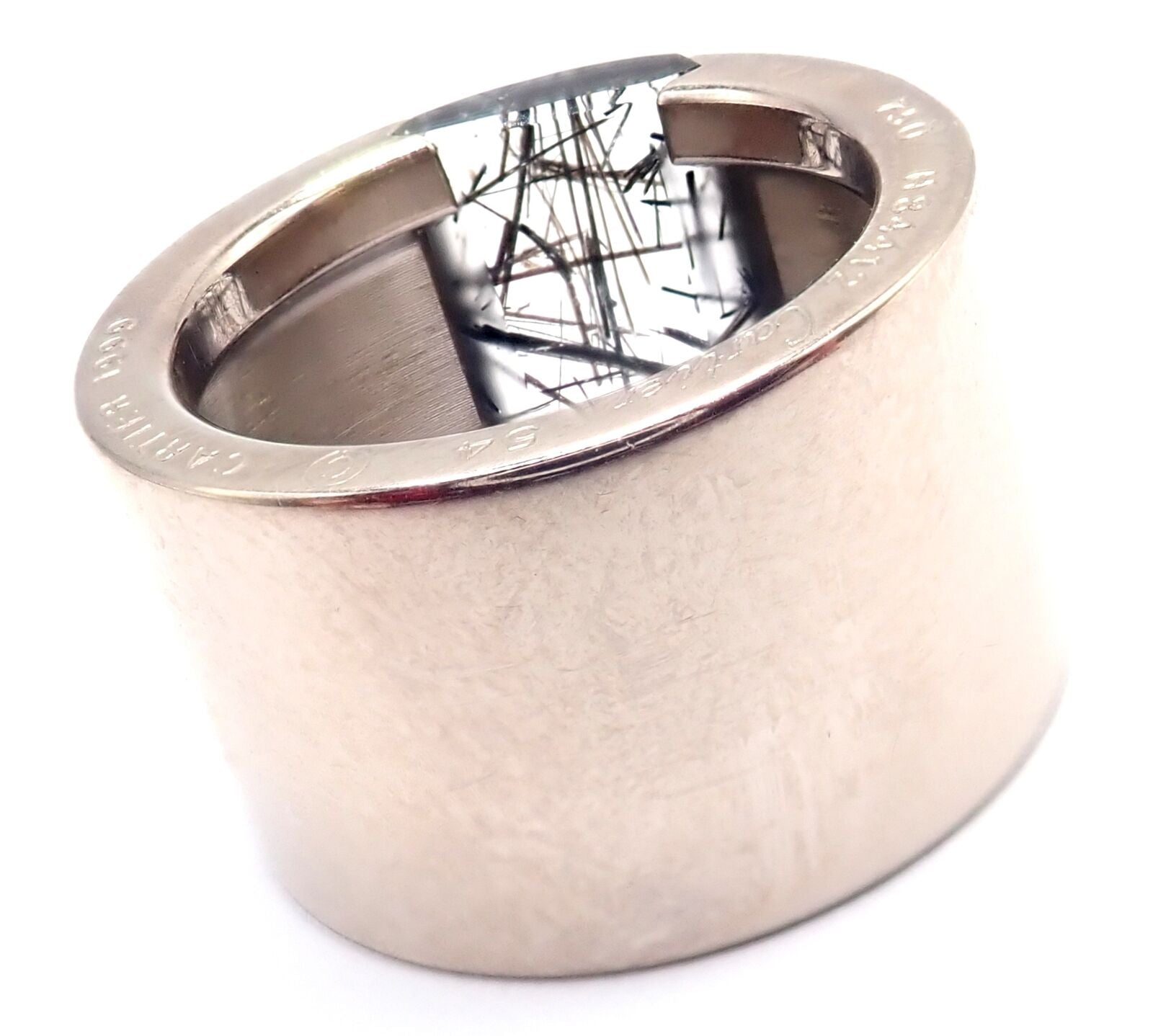 Authentic Cartier 18k White Gold Rutilated Quartz Wide Band Ring Size 7 (US) - Luxury Wedding Jewelry & Anniversary Gift for Women