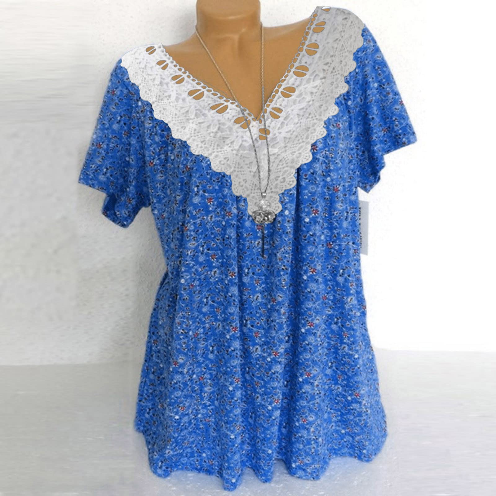 Women's Lace Trim V-Neck Tops 2024 | Dressy Casual Short Sleeve Blouses | Summer Tunic Tees & Cute T-Shirts | Perfect for Office, Date Night & Weekend Outfits