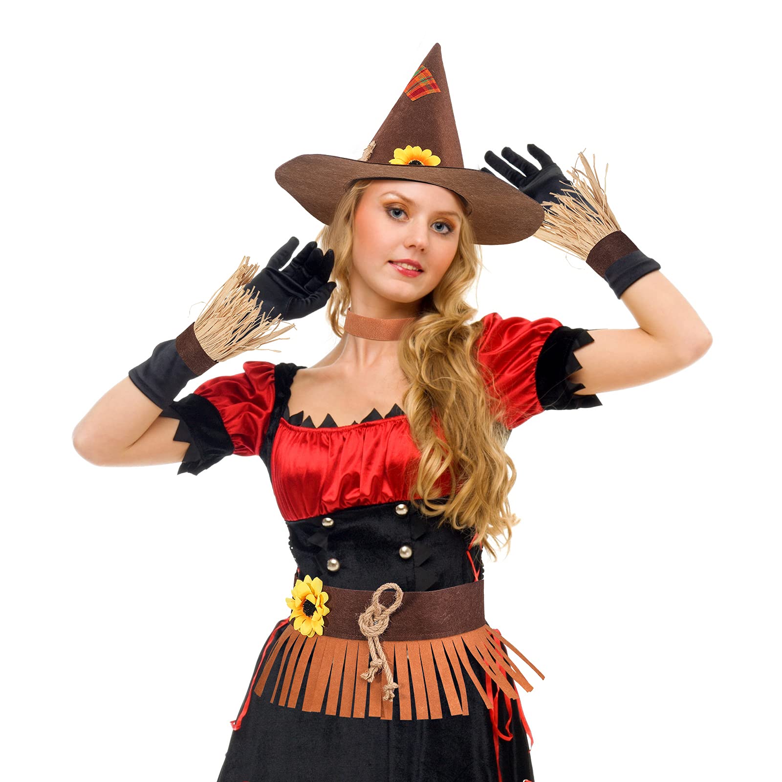 5-Piece Halloween Scarecrow Costume Set - Felt Hat, Necklace, Waist Belt & Straw Wristbands for Adults & Kids | Perfect for Halloween Parties, Cosplay & Themed Events