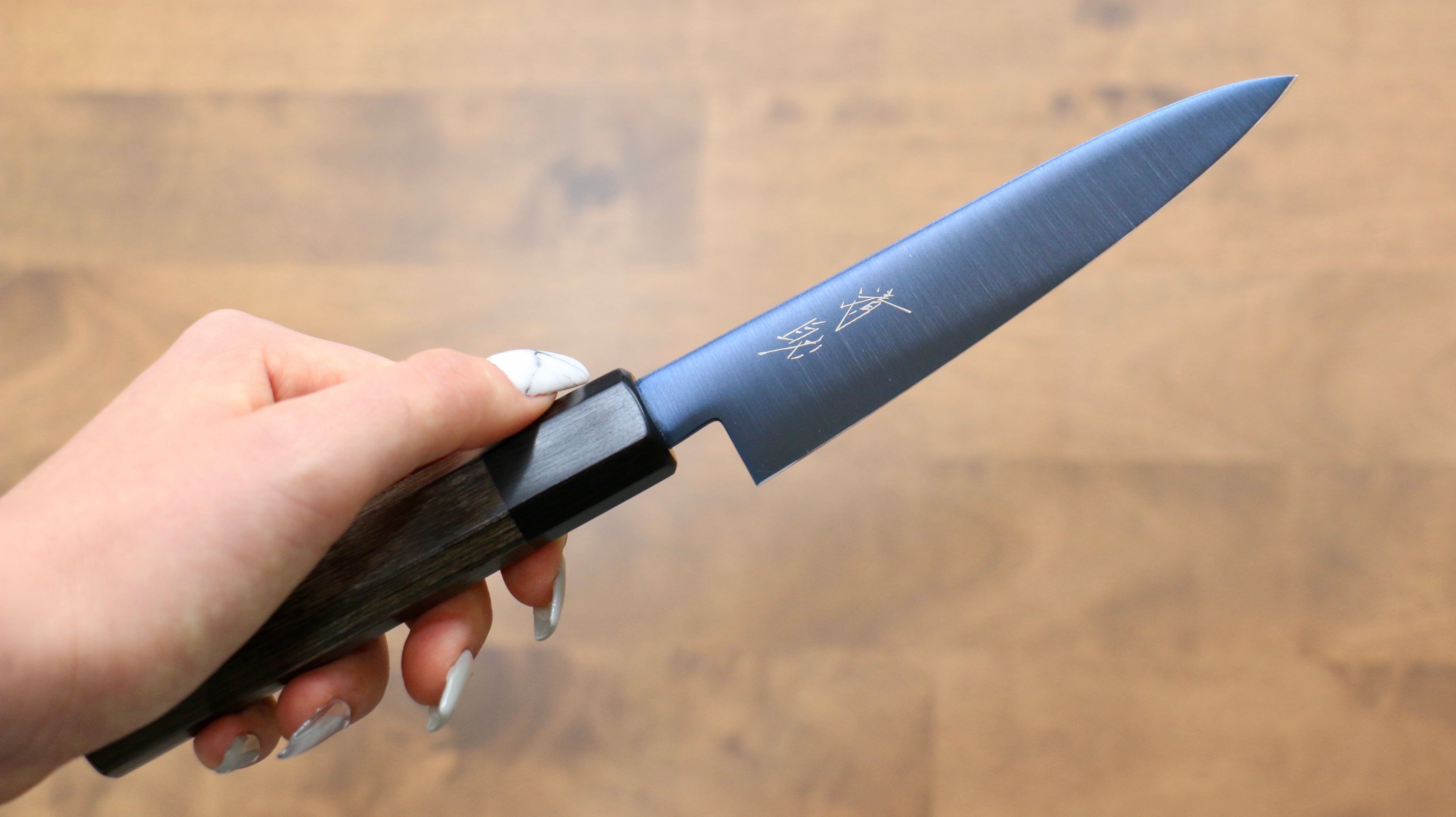 Seisuke SK 85 120mm Petty Utility Knife - Japanese Stainless Steel Blade with Ion Plating & Migaki Finish, Gray Pakkawood Handle - Perfect for Slicing Fruits, Vegetables & Small Cuts in Home Kitchen