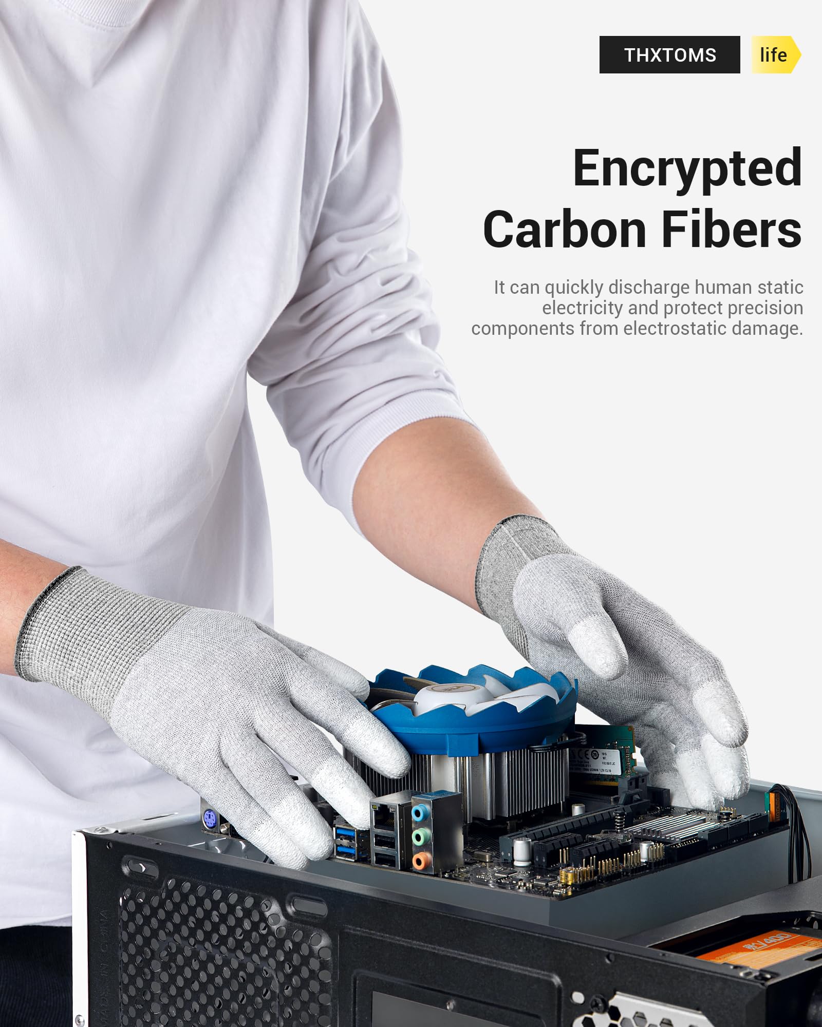 ThxToms ESD Anti Static Gloves - Carbon Fiber Computer Repair Gloves for Electronics Protection | Safe PC, Laptop & Circuit Board Maintenance Accessories