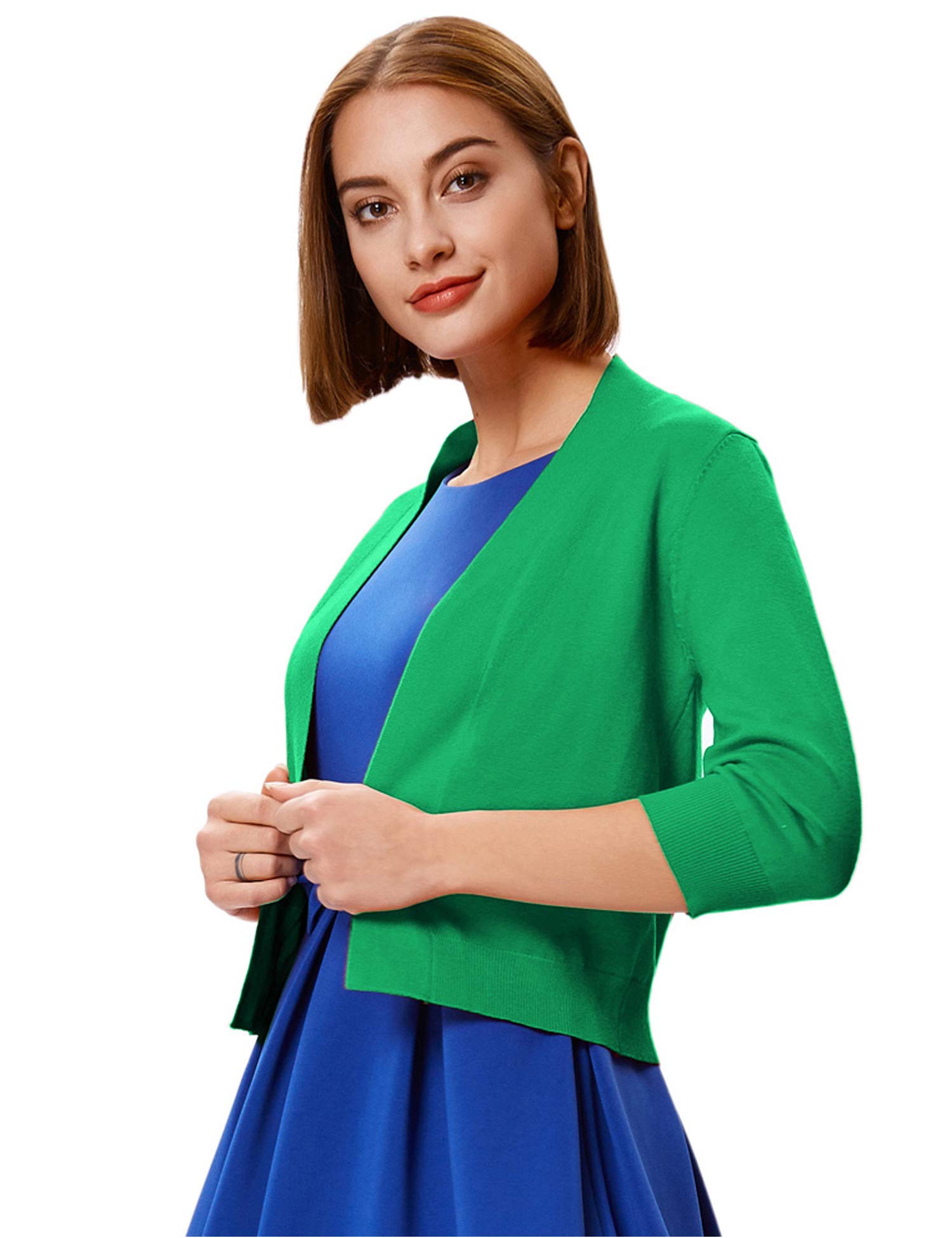 GRACE KARIN Women's 3/4 Sleeve Cropped Cardigan - Lightweight Knit Sweater Open Front Shrug Bolero Jacket for Spring & Fall Layering | Perfect for Office, Date Night & Casual Outfits