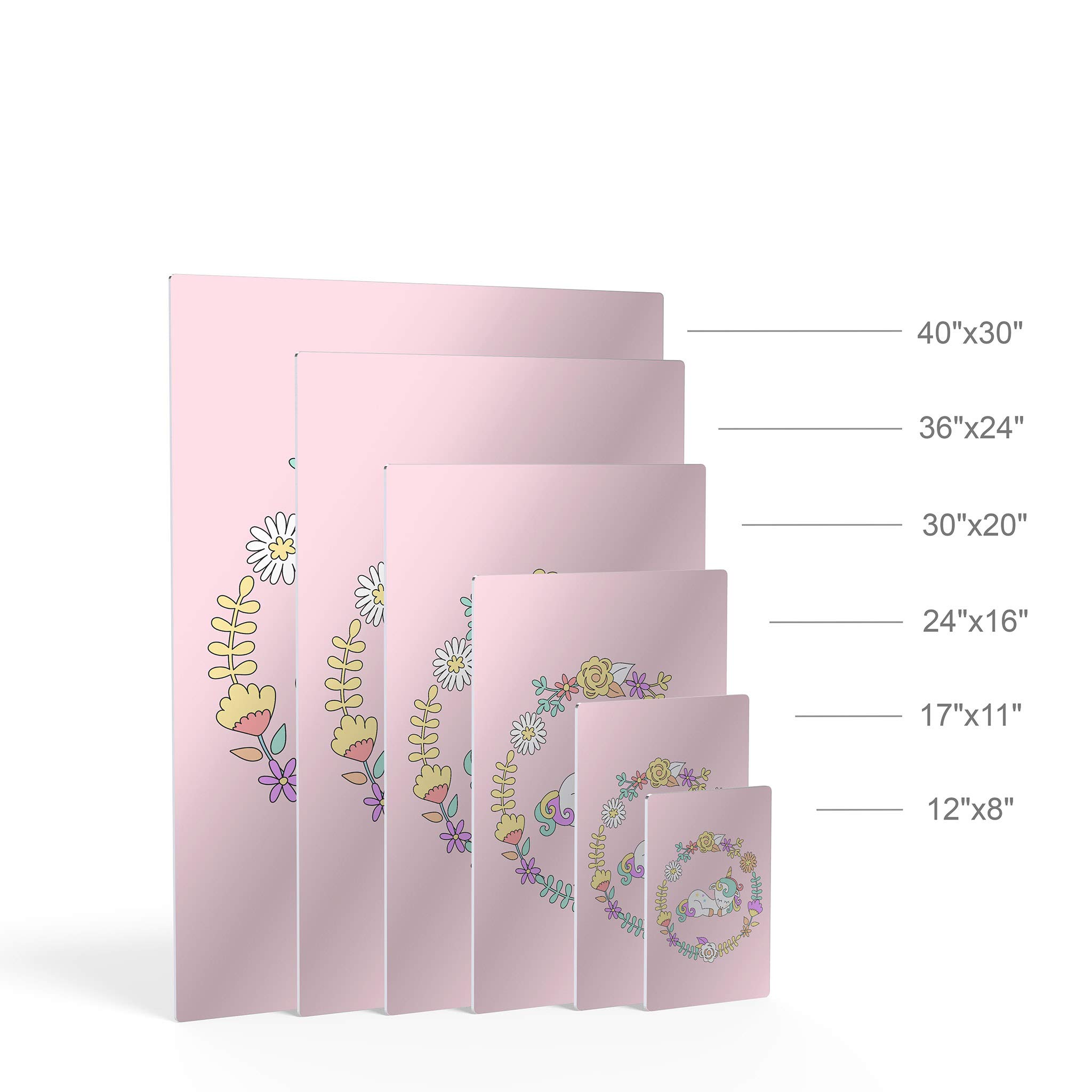 Cute Unicorn Wall Art - Floral Circle Pink Background Metal Print for Kids Room, Nursery & Baby Room Decor | Made in USA 40x30 | Perfect for Birthday Gifts, Baby Showers & Unicorn-Themed Bedrooms