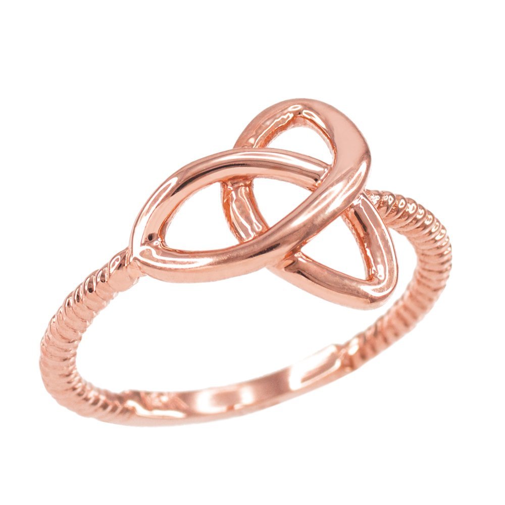 10k Rose Gold Twisted Rope Trinity Knot Ring for Women - High Polish Elegant Jewelry - Perfect for Weddings, Anniversaries & Gift Giving