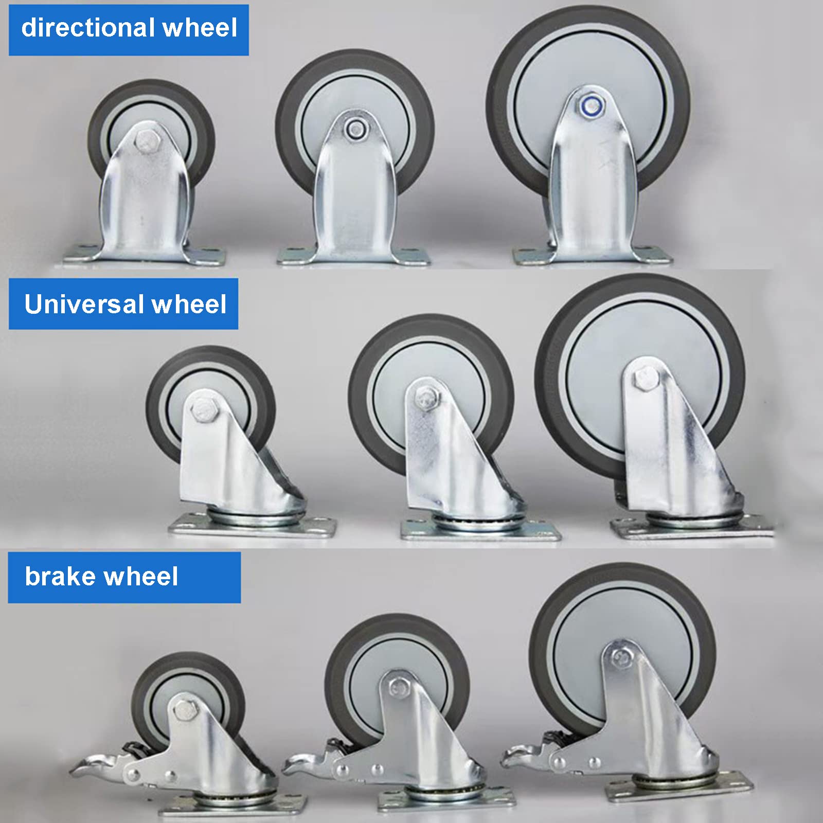 4 Pack Heavy Duty Swivel Caster Wheels with Rubber Base & Bearing - 5 Inch Universal Silent Casters for Furniture, Trolleys, Carts & Industrial Equipment - Smooth Rolling for Home, Office & Warehouse Use